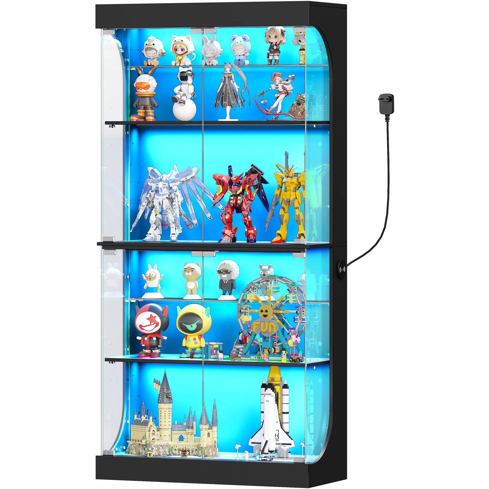 Hzuaneri Vitrine avec Portes Vitrées, Étagère à Jouets, avec Capteurs Intelligents, RGB Réglable, Vitrine 6 Niveaux, Bureau, Salon, Chambre, Noir, 35 x 80 x 165 cm, DC00206XEU
