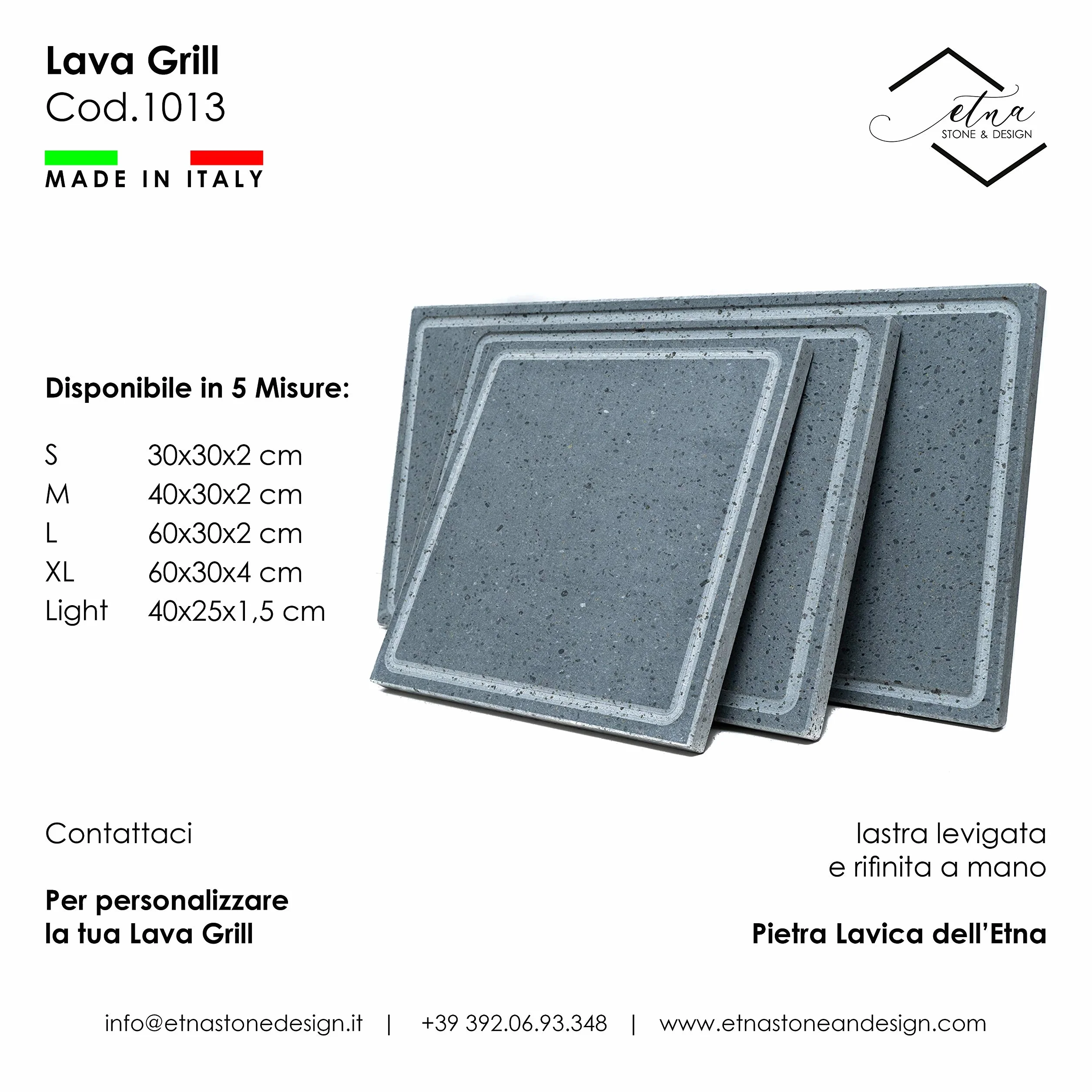 Lava Griller Pierre de lave ETNEA Plaque lévigaée 30 x 30 cm pour four et barbecue cuisson viande, poisson, légumes et pizza Etna Stone & Design (S)