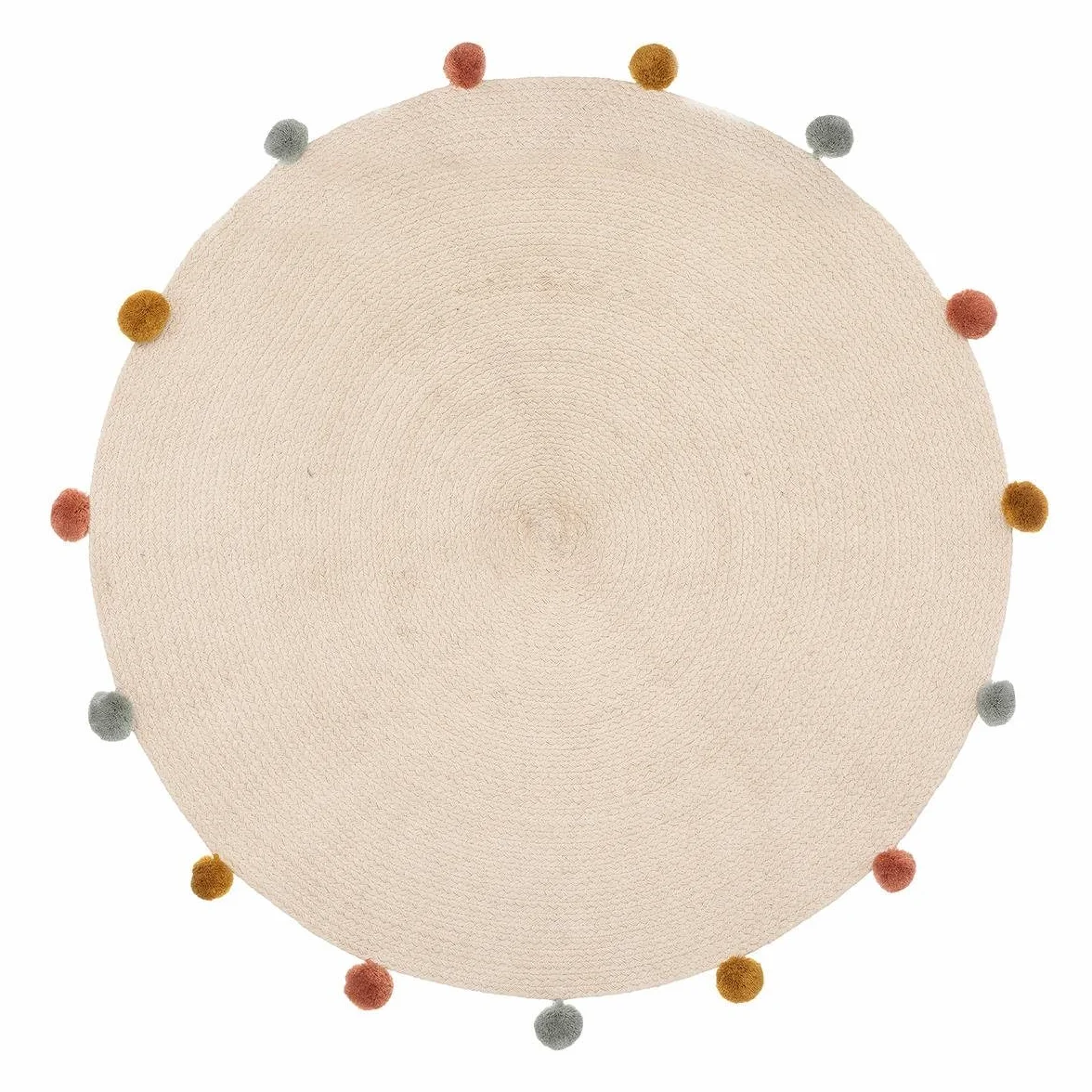 Atmosphera Tapis Enfant Coton Pompons Beige D90 cm