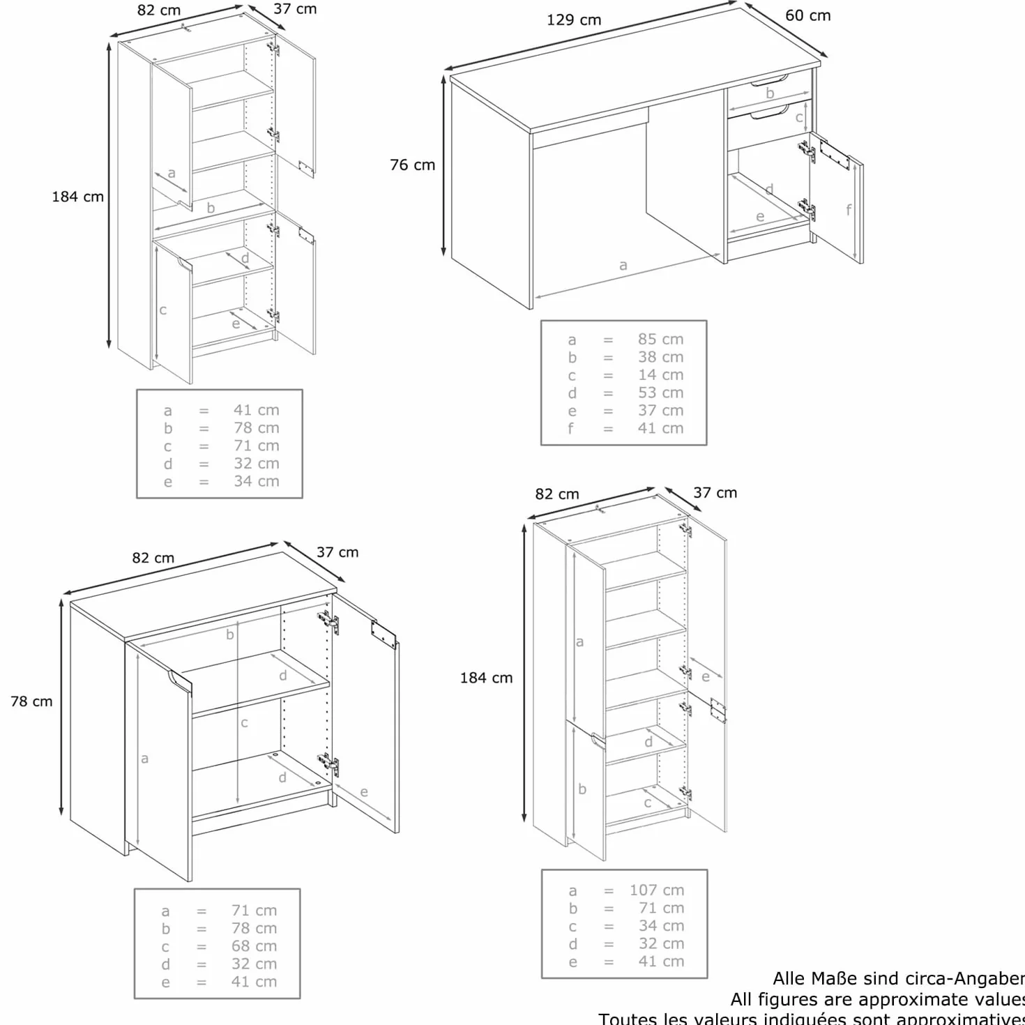 Vladon Ensemble de Meubles de Bureau Armoire Commode Rangement Logan, Blanc Mat/Gris Clair satiné