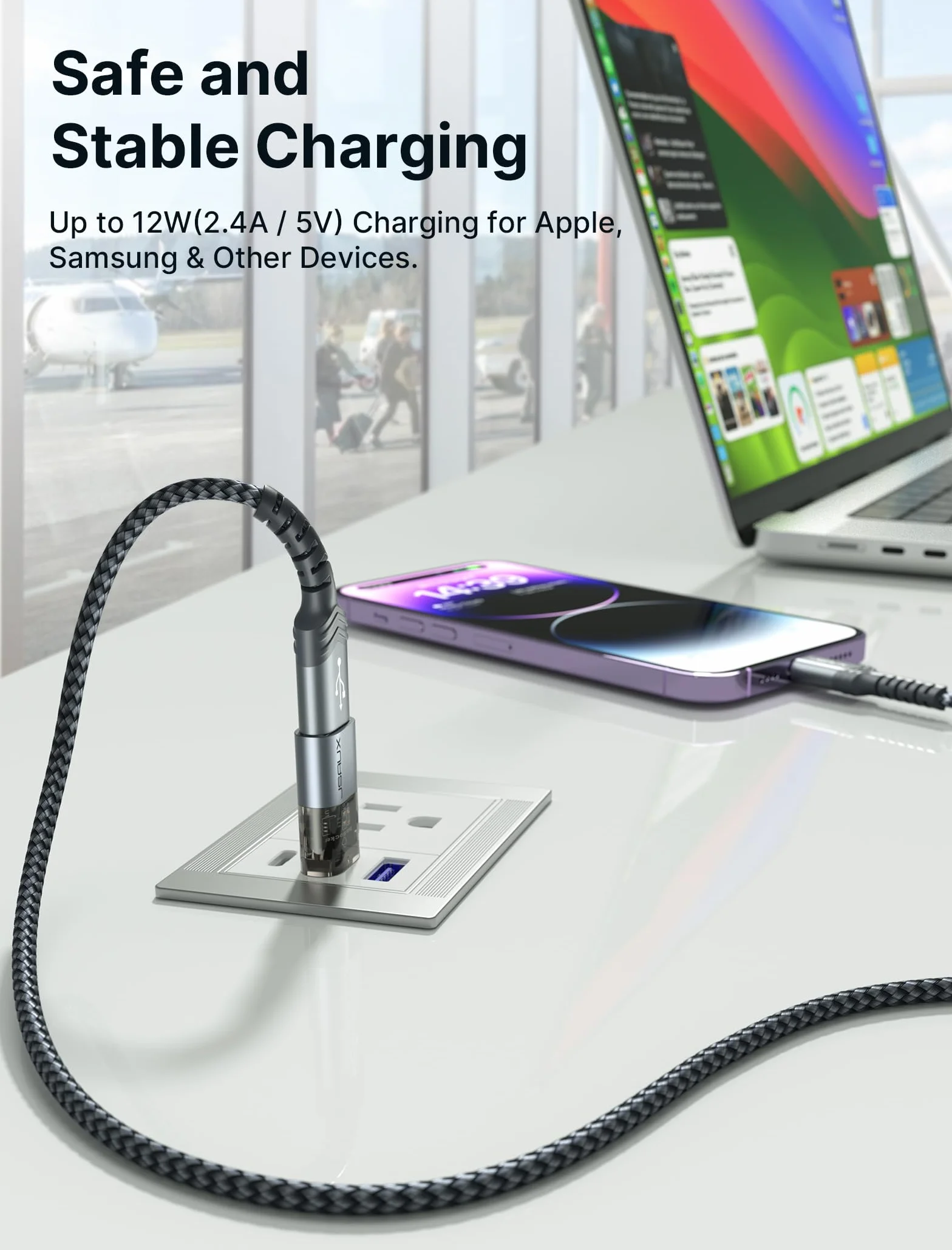 JSAUX Data Blocker USB & USB C Pack de 4, Bloqueur de Données Transparent Type A & Type C pour Recharge Sécurisée, Gris