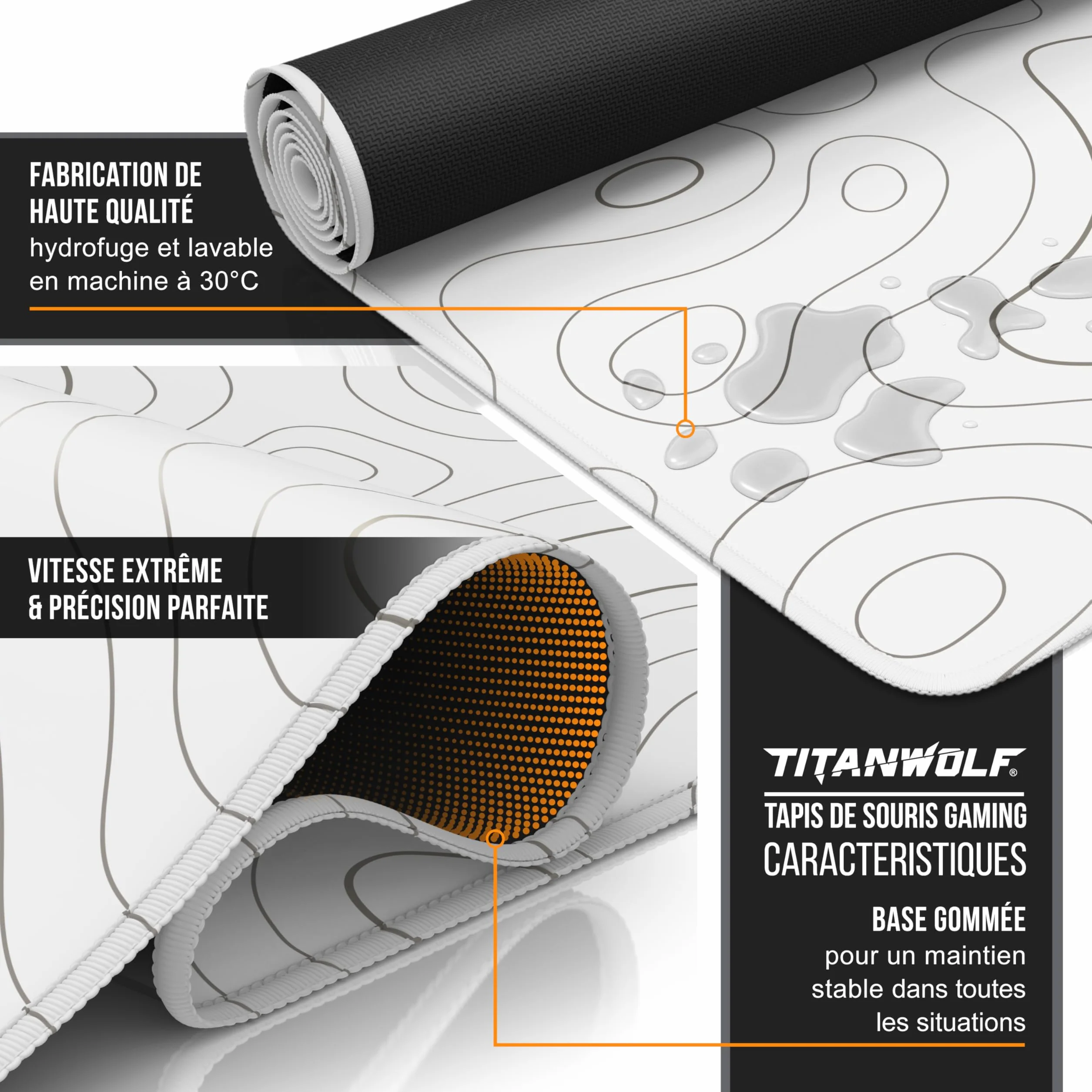 TITANWOLF Tapis de Souris Gaming XXL 900x400mm, Mouse Pad Mat, Base antidérapante, Haute précision