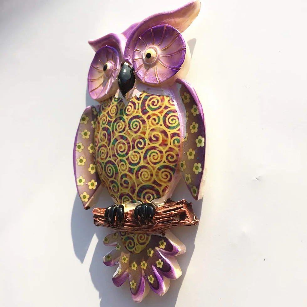 Aimant de réfrigérateur 3D peint à la main hibou décoration maison cuisine