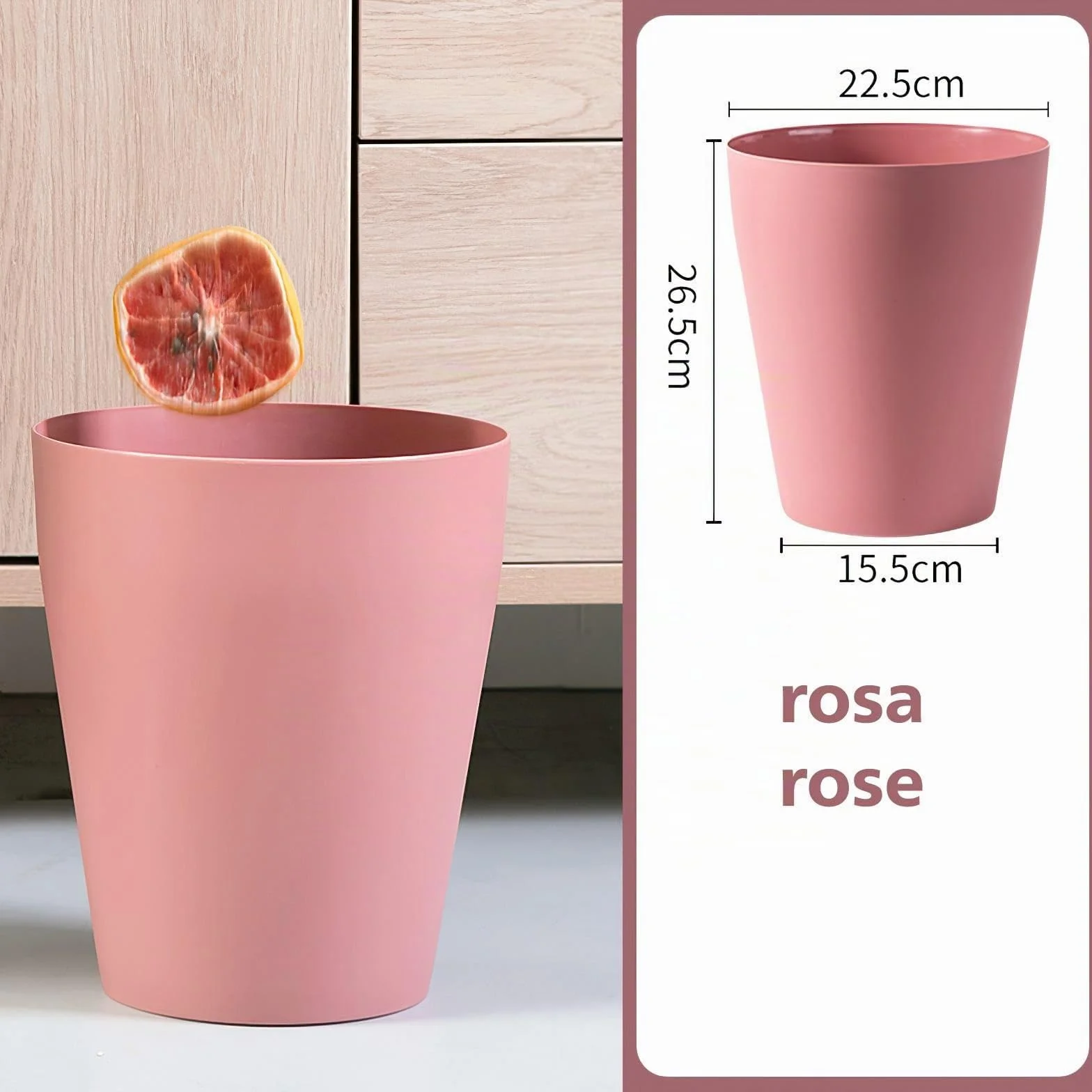 Poubelle en plastique 12 L Rose 26,5 cm pour chambre bureau cuisine