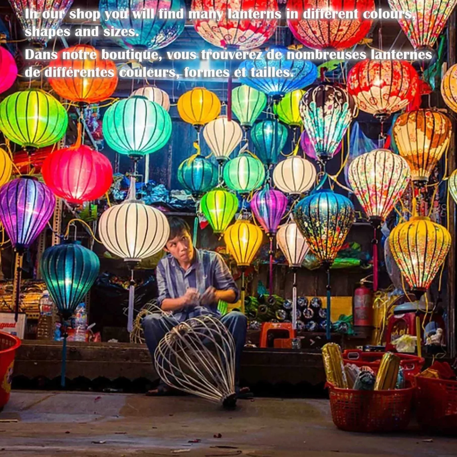 Lampion Asiatique en Soie Orange T Ø35cm - Lanterne Traditionnelle de Hoi an en Tissu, Bambou et Bois, Fait Main - Artisanat et Décoration du Vietnam (T20-O)