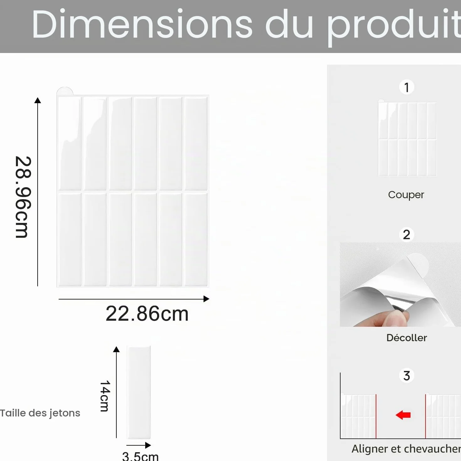Blanc Carrelage Adhésif Mural Cuisine 3D Credence Adhésif 28x22cm 10feuilles