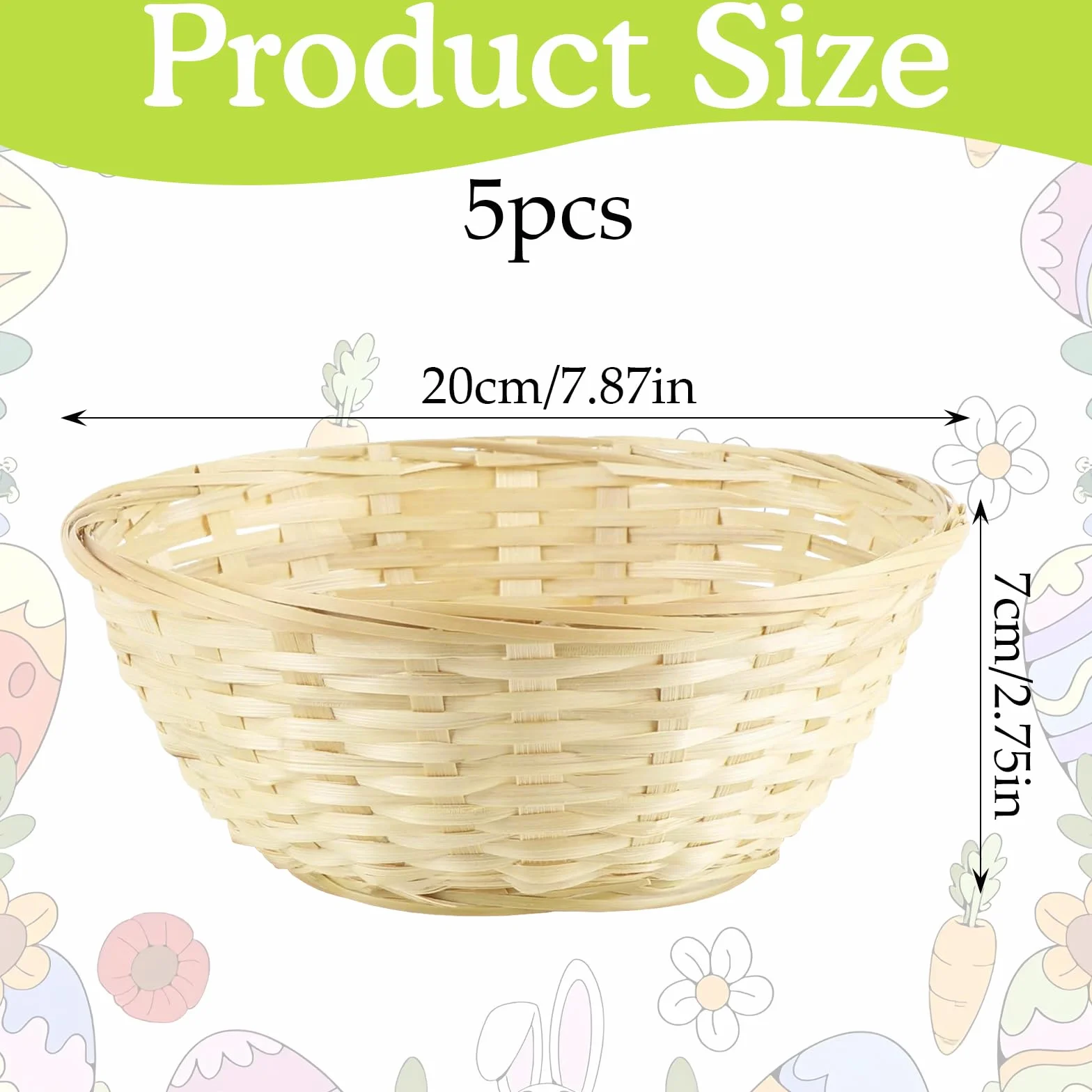 Panier Osier en Bambou Naturel Corbeille de Pâques 5 Pièces Rangement Rond Rustique