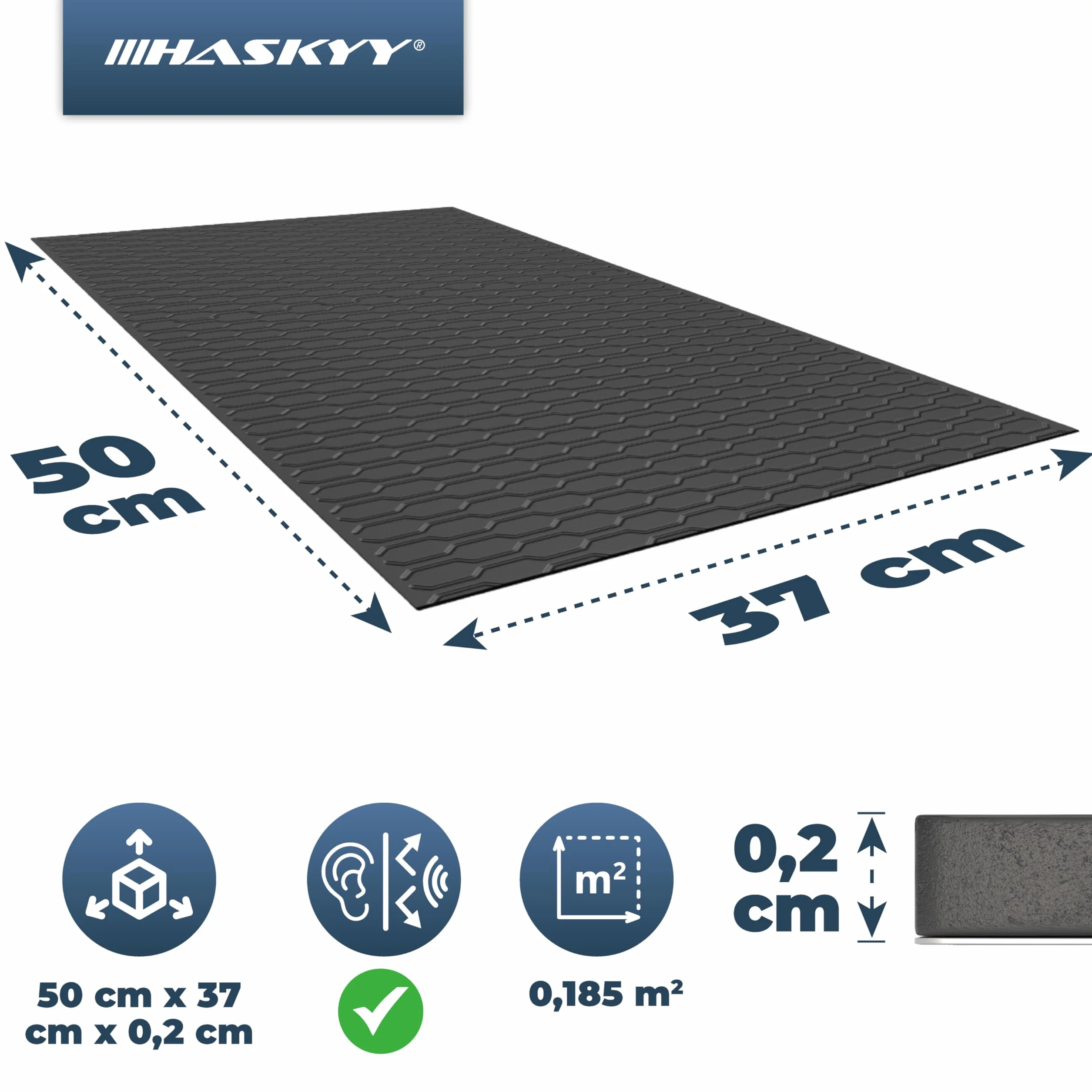 HASKYY Płyty aluminiowo-butylowe, 2 mm, 1,11 m², 500 x 370 mm, 6 x czarna, 6 x czarna mata izolacyjna Anti Dröhn – izolacja akustyczna i izolacja akustyczna