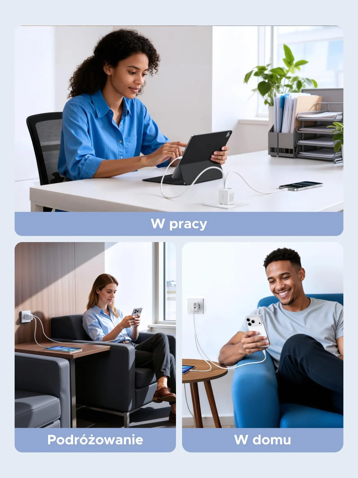 UGREEN ładowarka USB C 30W 3-portowy adapter iPhone GaN II zasilacz PD szybkiej ładowania kompatybilny z iPhone 17 Pro Max, 16, 15, 14, 13, iPad, Galaxy S25, S24 Pixel 9 (Biały)