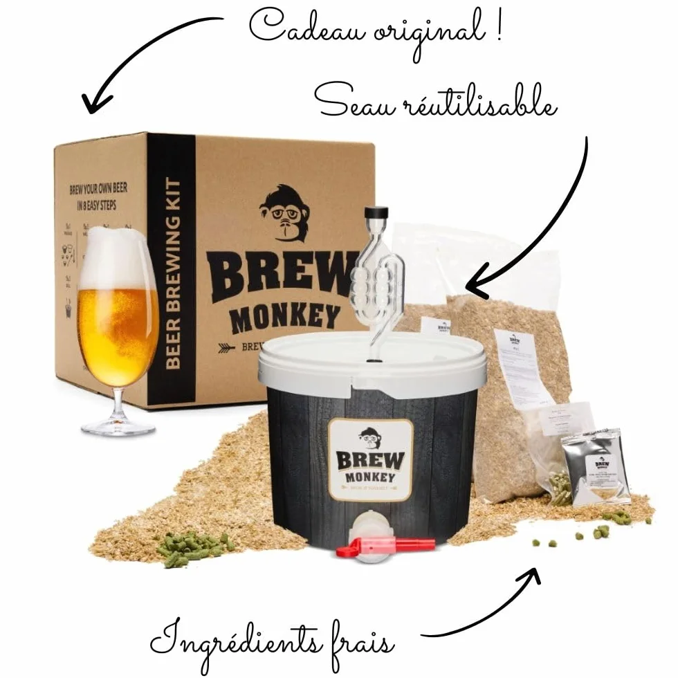 Brew Monkey® Kit de Brassage Bière Blonde | Kit Base de 5L | 6,4% ALC. | Kit Fabrication Bière | Idée Cadeau Homme | Kit Bière | Coffret Cadeau Homme | Fête des Pères