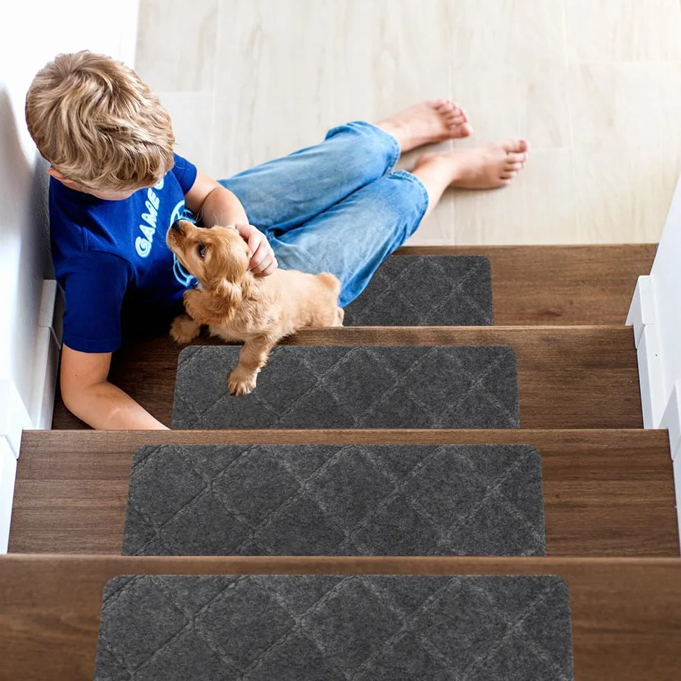 FARYODI Tapis pour Escaliers Auto-adhésifs 15 Pièces, 55 x 19 cm, Gris Foncé