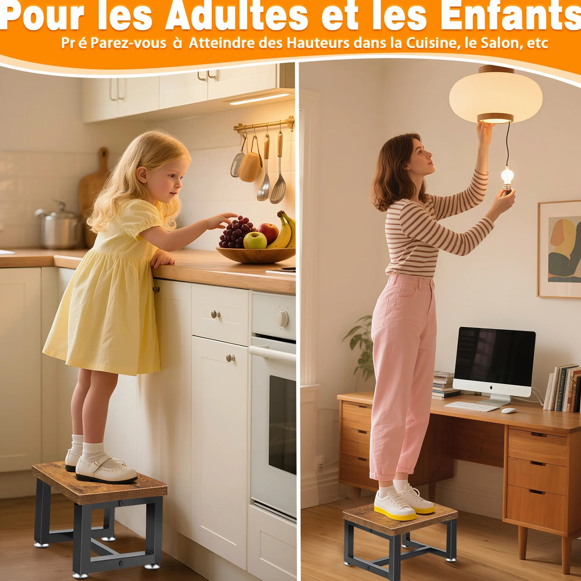 OUUTMEE Marchepied en Bois pour Enfants et Adultes, marchepied à 1 Niveau pour Lit en Hauteur avec Pieds Antidérapants Jusqu'à 150KG, Marchepied pour Cuisine, Chambre à Coucher, Salle de Bain (Marron)
