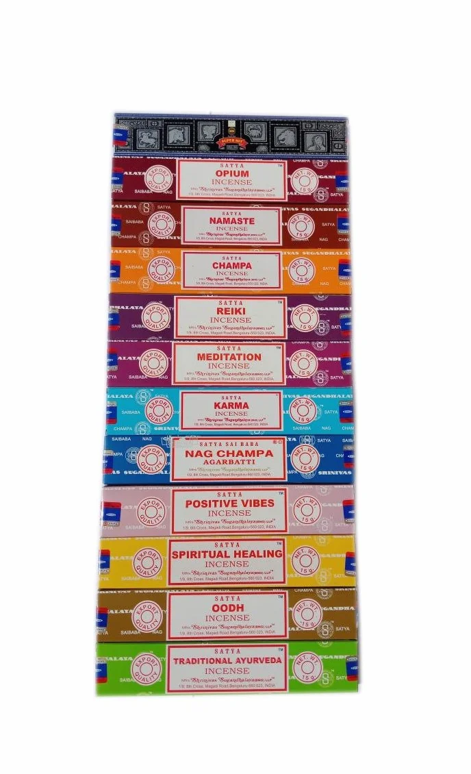 Satya Lot de 12 Paquets d'Encens Assortis 15 g Nag Super Hit Oodh