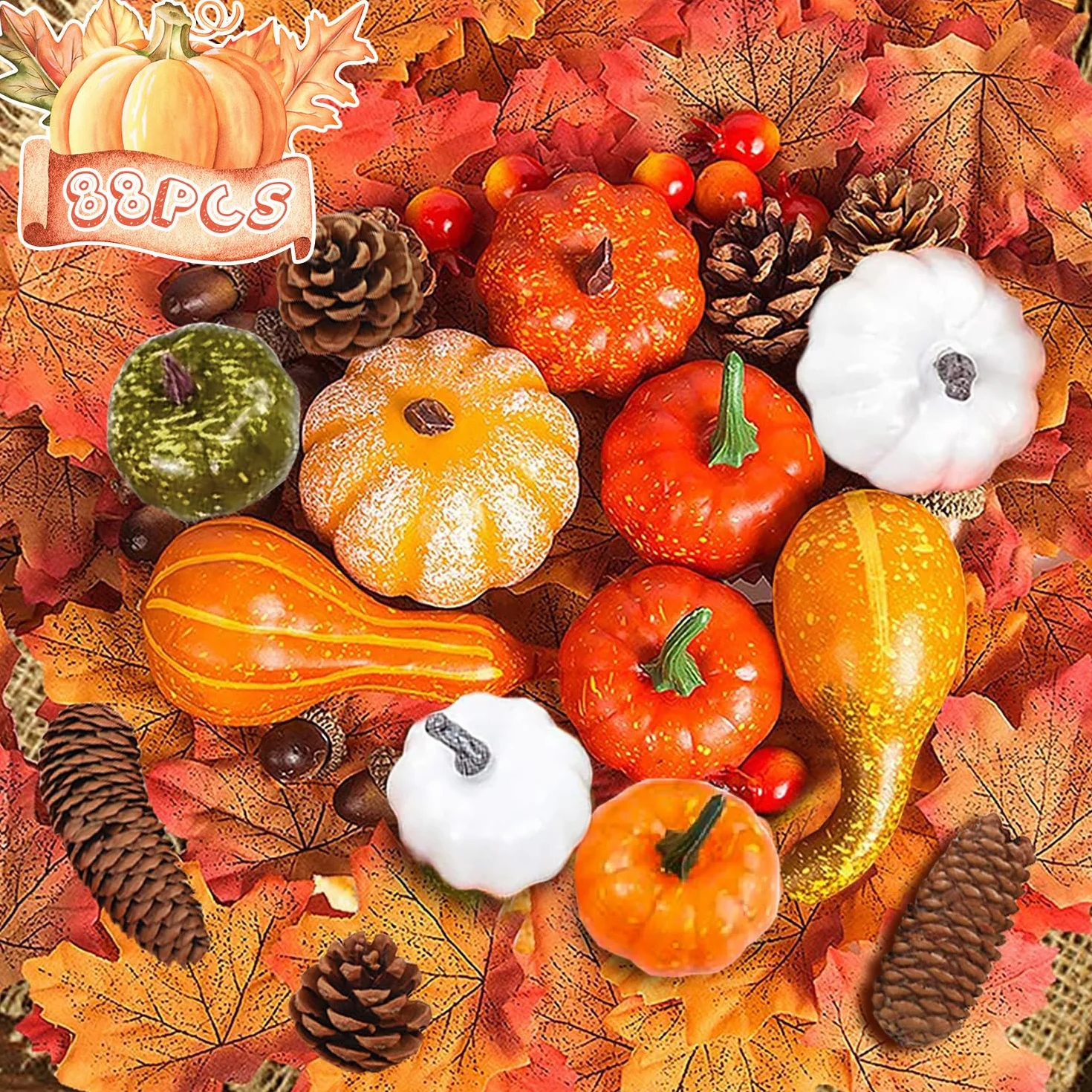 VASIN Décoration de Citrouilles Automne, 88 Pièces Citrouilles Artificielles Halloween Automne Décoration