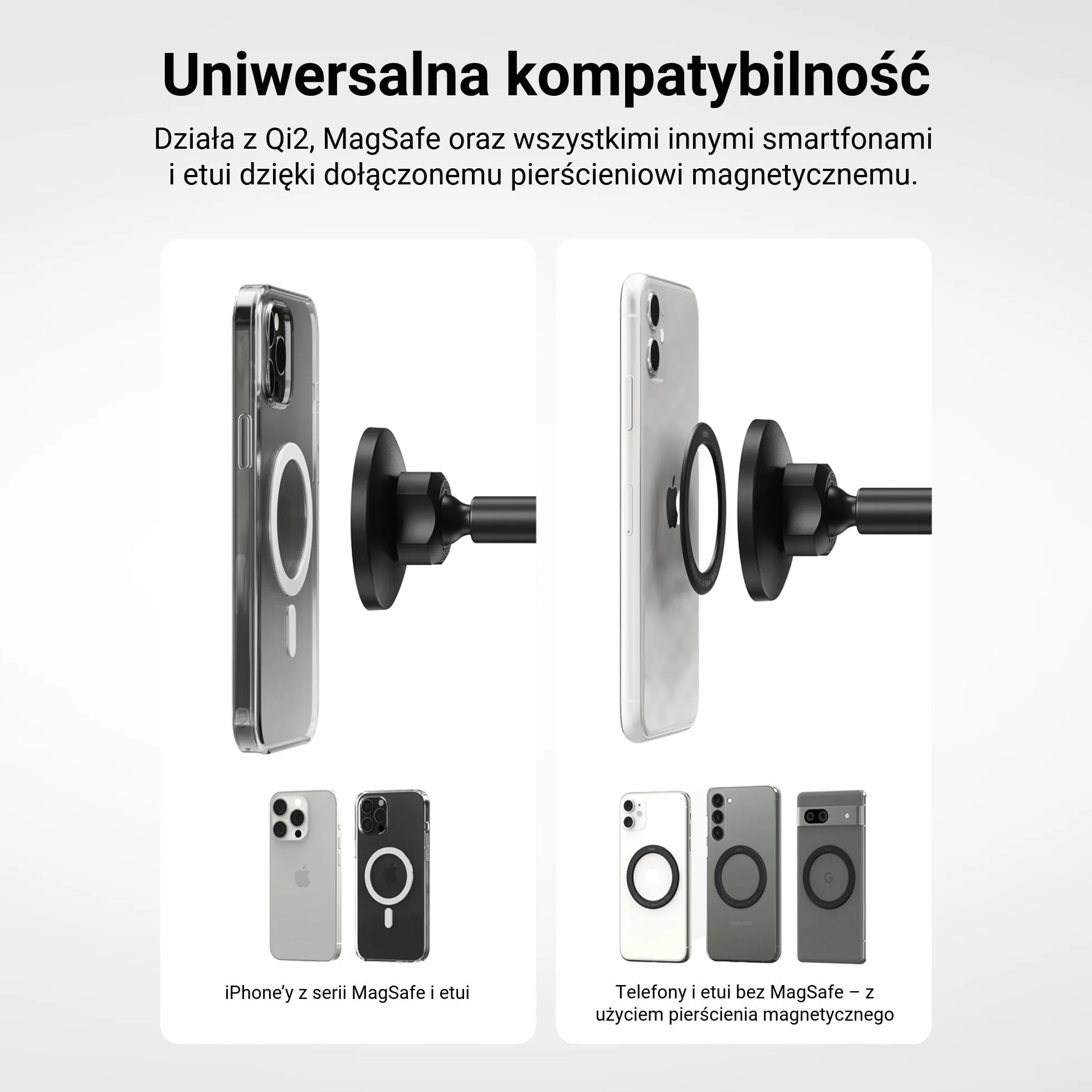 iOttie iTap 3 Magnetyczny uchwyt samochodowy na deskę rozdzielczą i przednią szybę z magnetycznym adapterem pierścieniowym. Kompatybilny ze smartfonami Qi2, MagSafe, iPhone i Android.