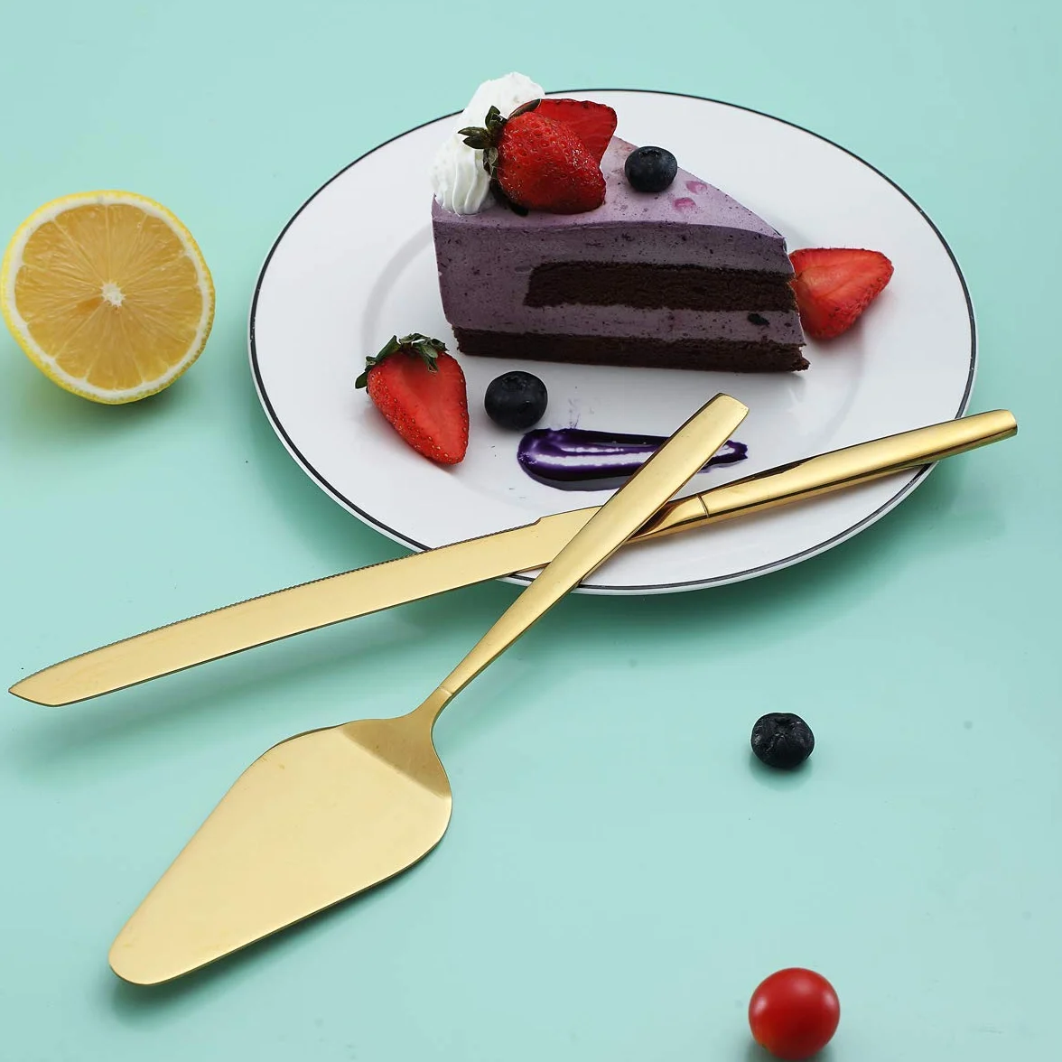 Berglander ensemble de couteau à gâteau et serveurs de pâtisserie doré pour mariage anniversaire fête
