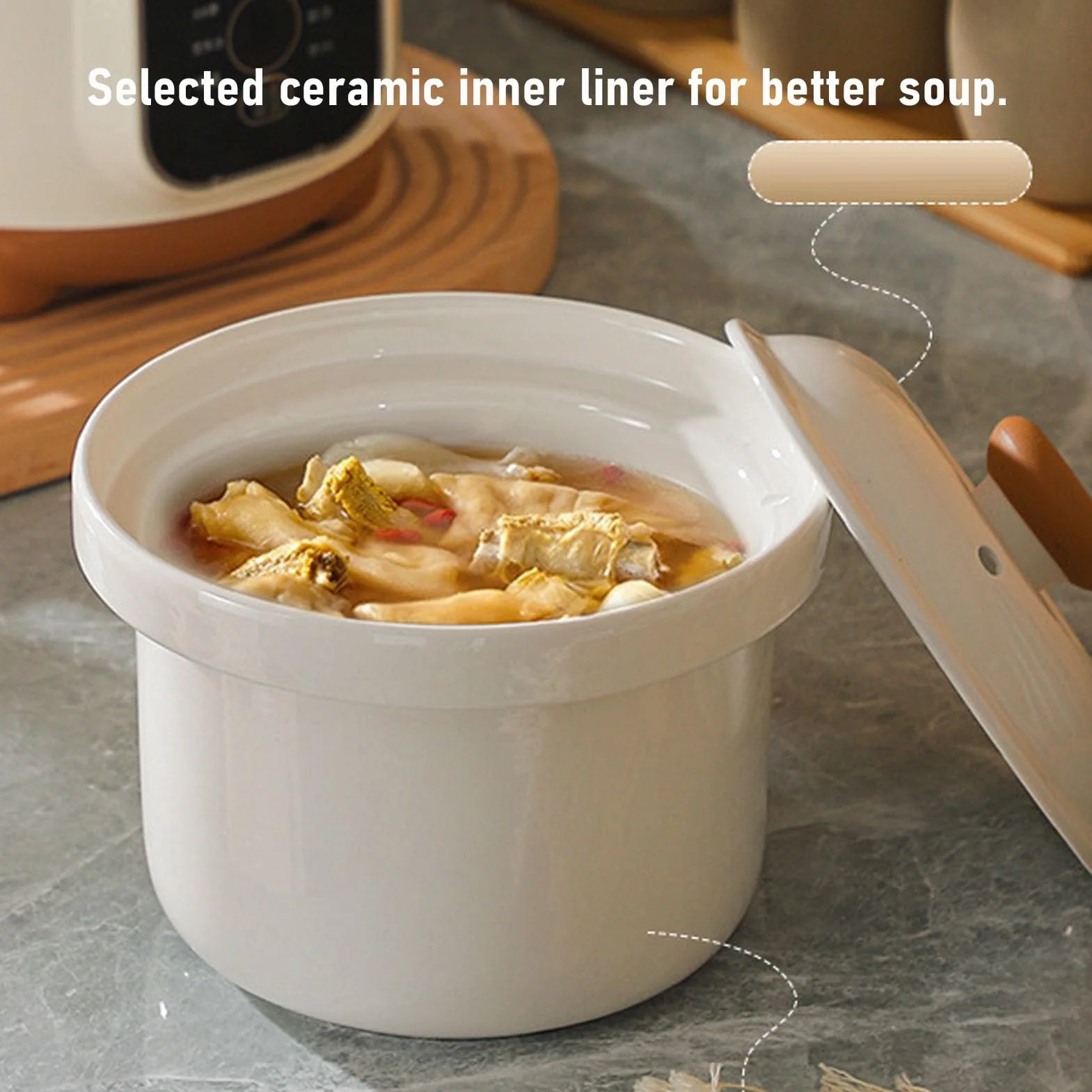 Marmite électrique, Cuiseur de Bouillie de Soupe en Céramique, Mijoteuses 235W avec Couvercle, Marmite électrique en Céramique de 1,8 L pour Simple (Prise UE)
