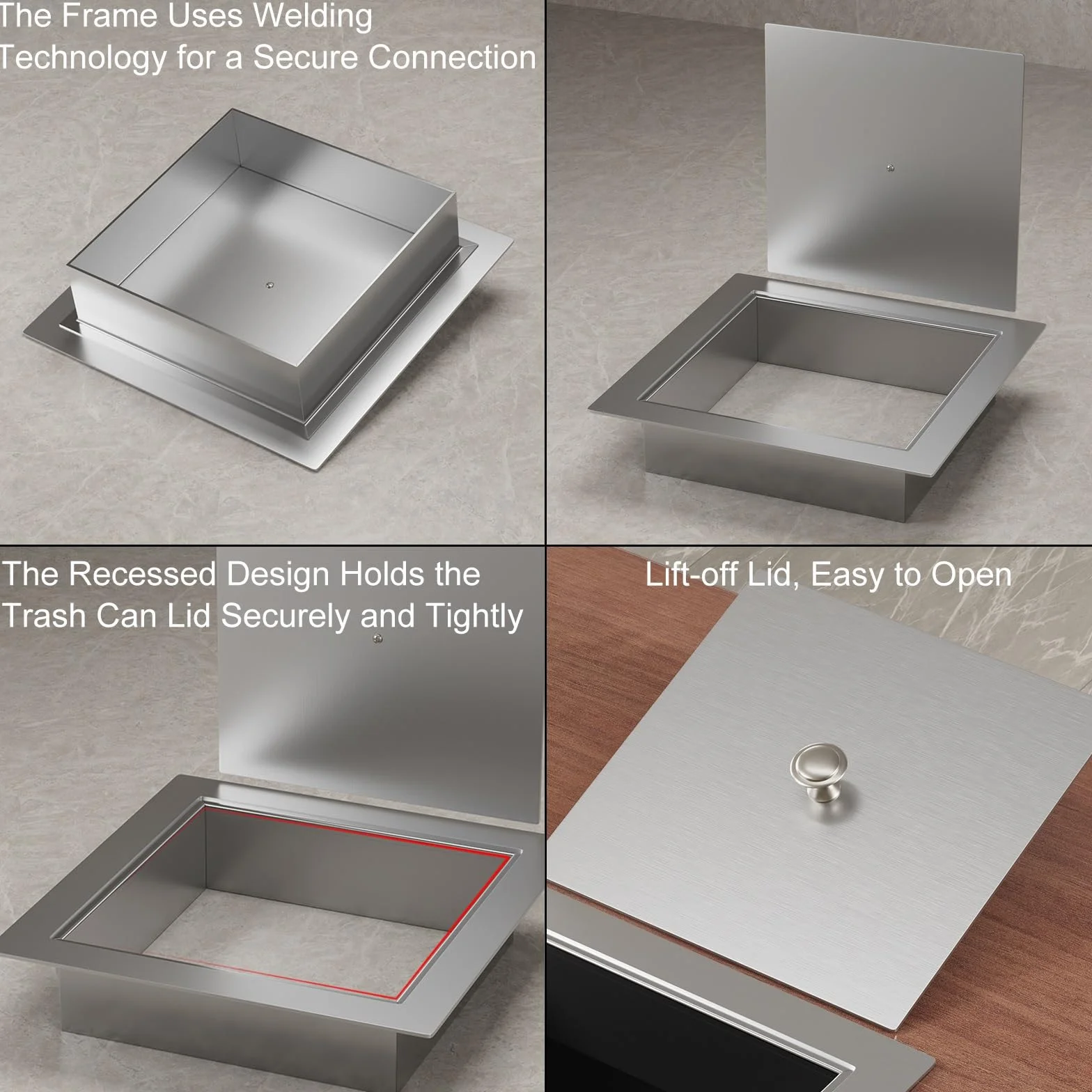 Couvercle de Poubelle Plan de Travail, Couvercle Uniquement, Carré Couverture de Poubelle en Acier Inoxydable(Silver)