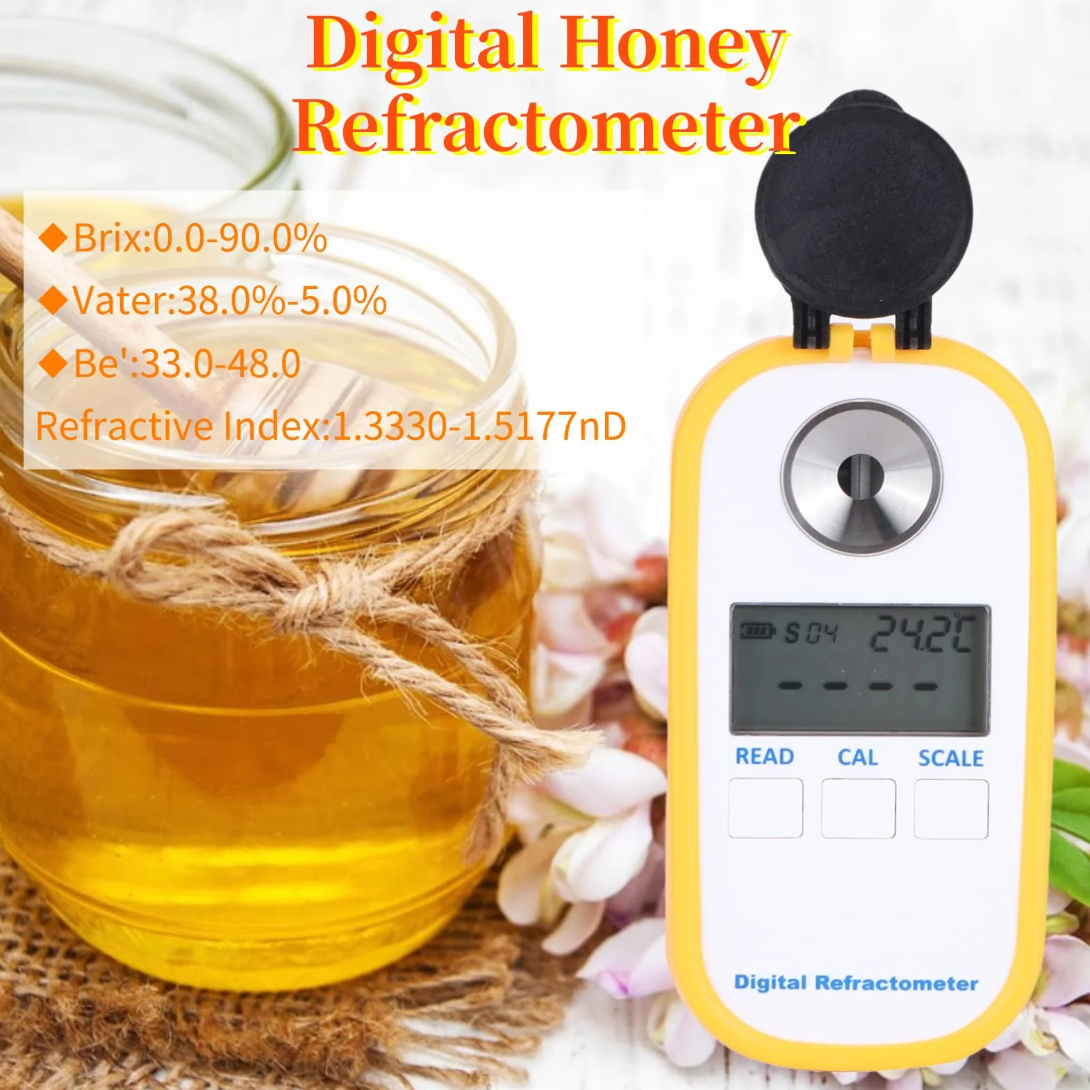 Réfractomètre numérique au Miel, réfractomètre au Miel de Poche Portable de Haute précision, économie d'énergie pour la teneur en Sucre des Outils d'abeille, Baume, Eau