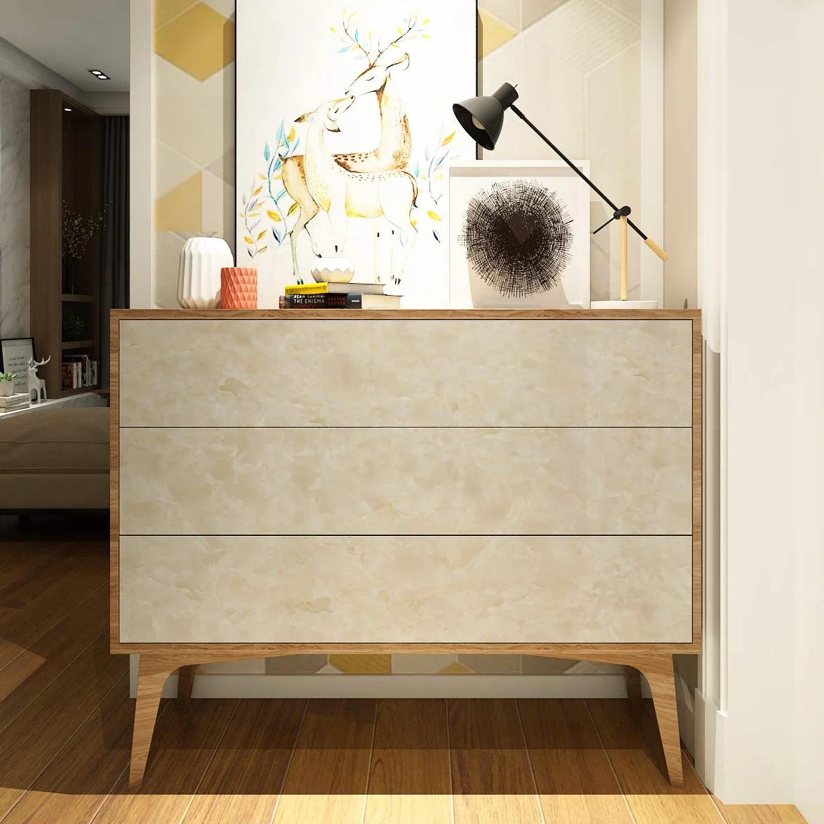 LaCheery Beige Papier Adhésif Marbre Cuisine Imperméable 60cm x 800cm Vinyle Autocollant Meuble