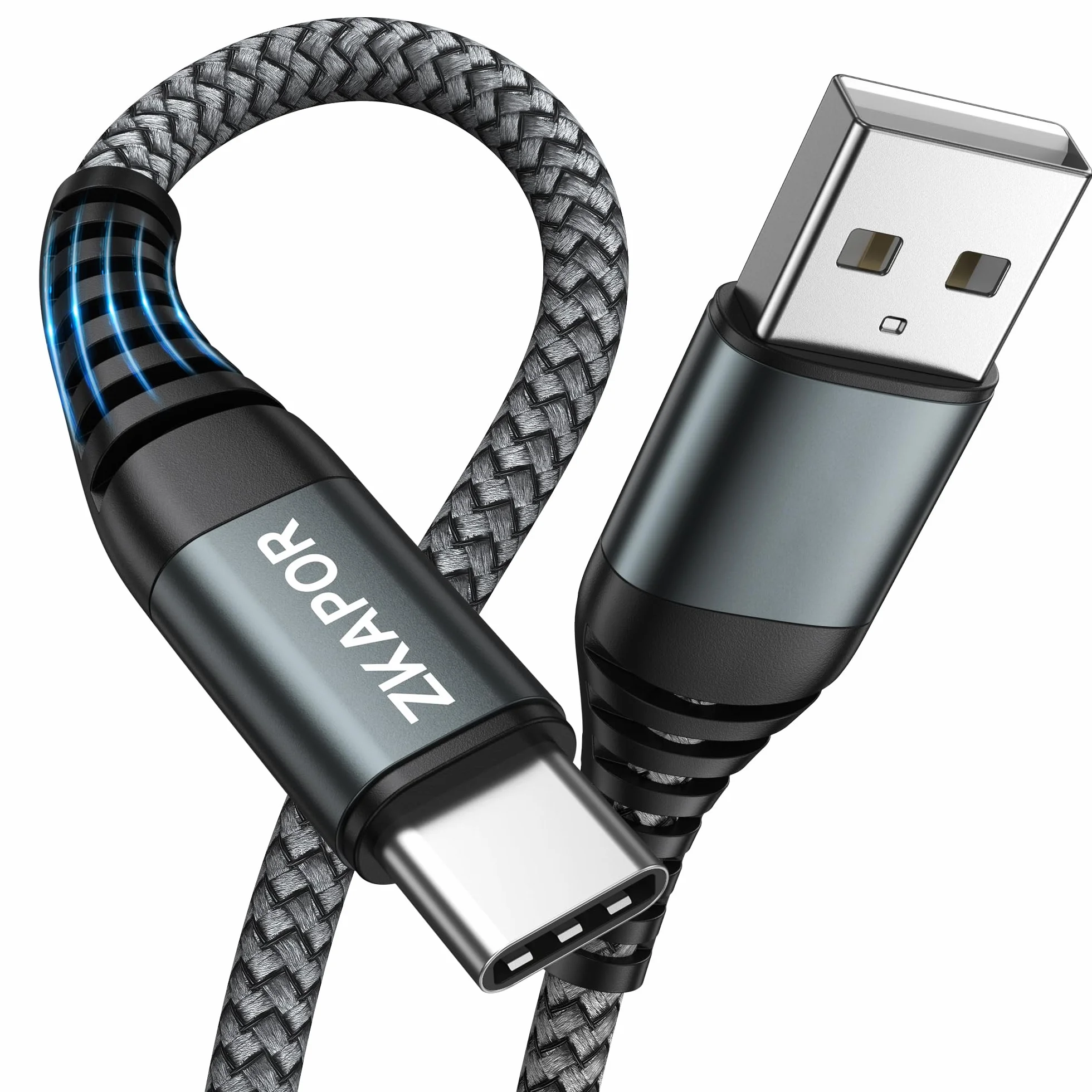 ZKAPOR Extra Long Câble USB C 3M Charge Rapide 3A Nylon pour iPhone 15/15 Pro Max, Samsung Galaxy S23/S22/S21