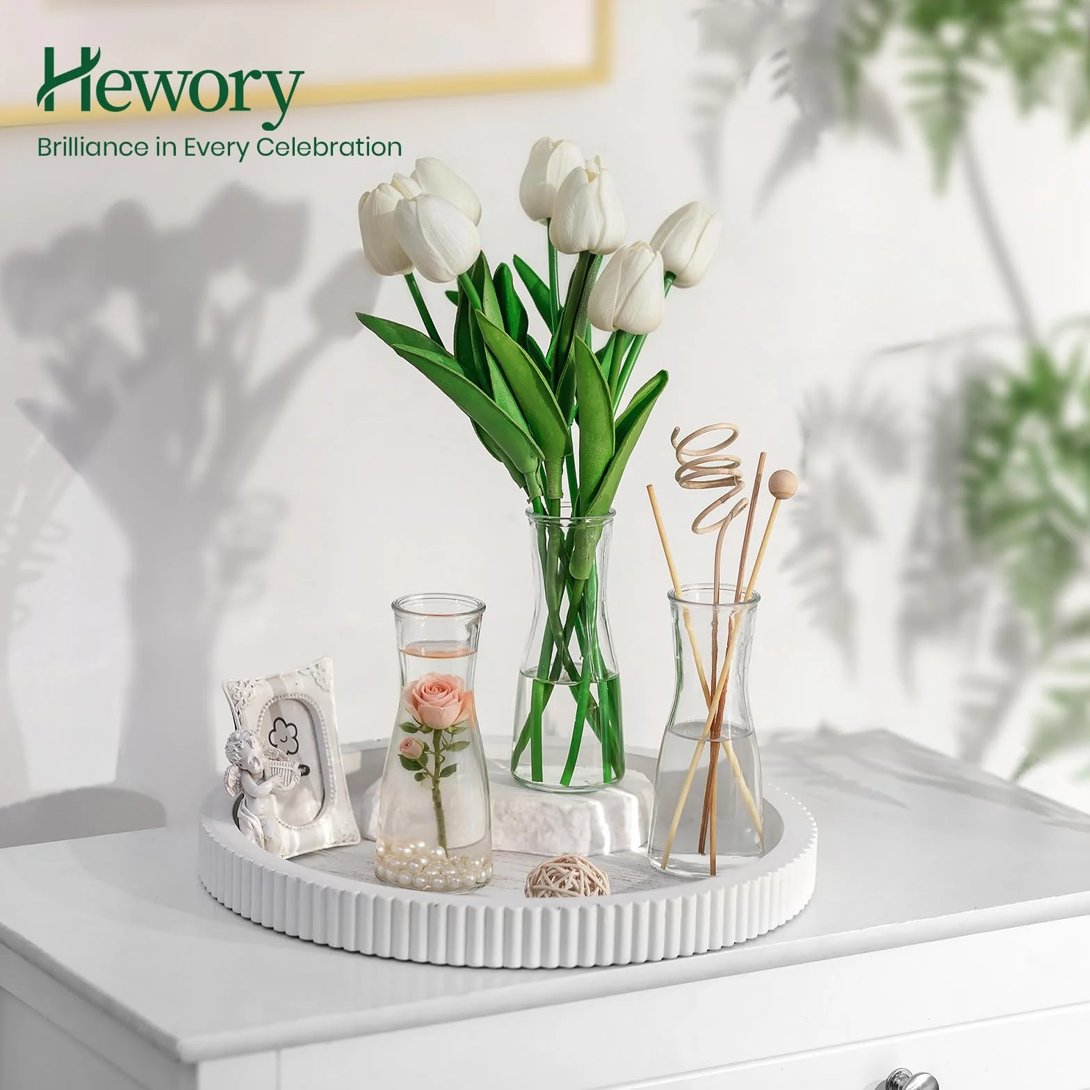 Hewory Petites Vases pour Décoration de Table de Mariage : Lot de 12 Vases en Verre Petites Vases de Table pour Décoration de Mariage - Vase à Fleurs en Verre Moderne Petites Vases en Verre Fines pour