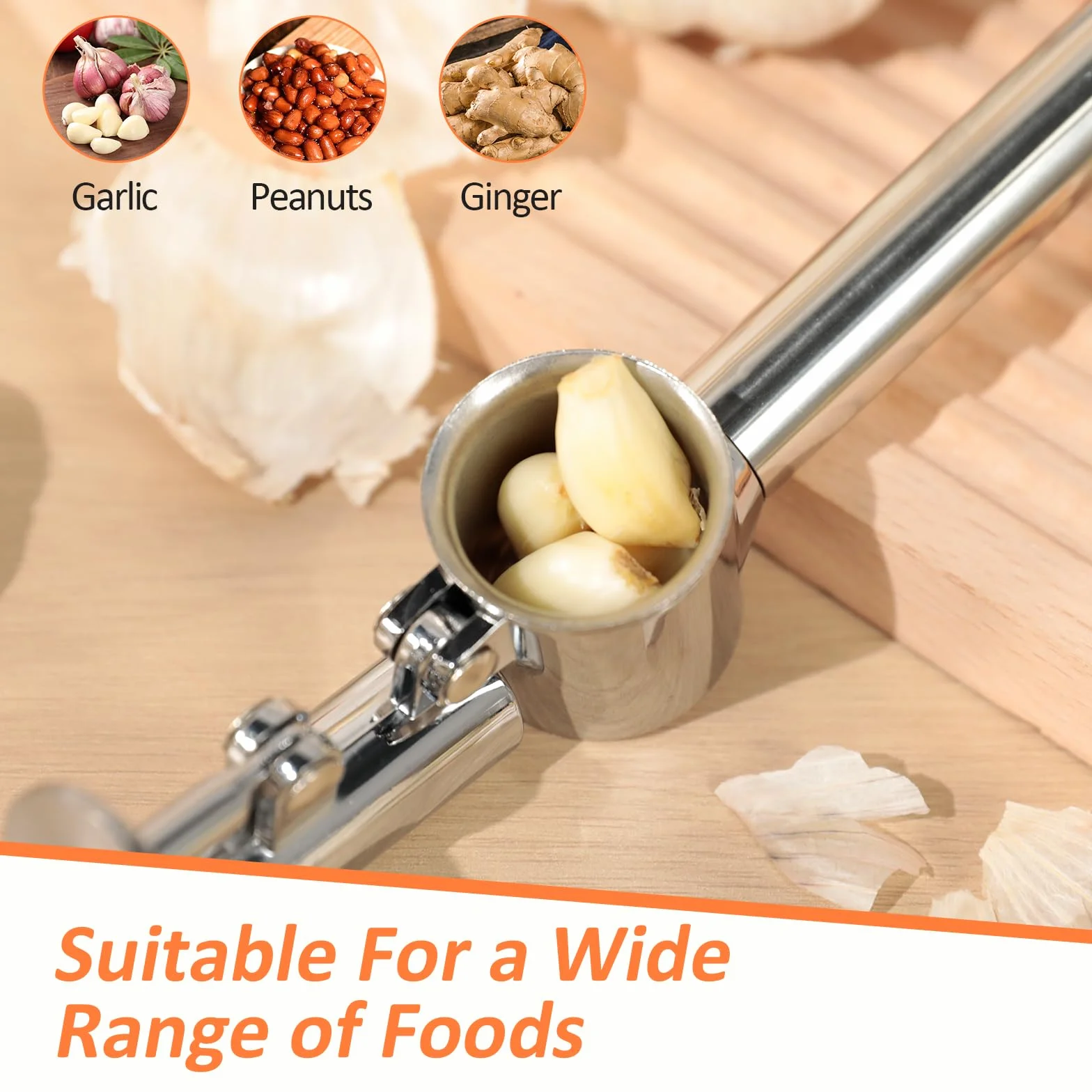 VINATO Presse Ail Inoxydable, Ustensiles de Cuisine Inox avec Eplucheur et Brosse