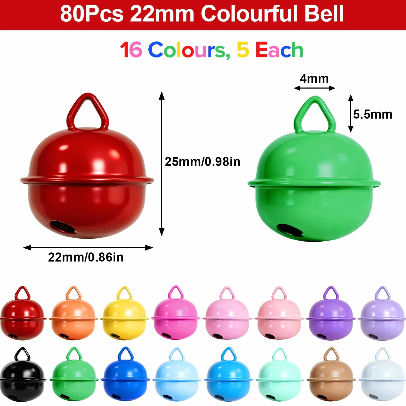 Grelot 22mm Pièces Colorées en Métal avec Anneau pour Artisanat, Chats et Chiens