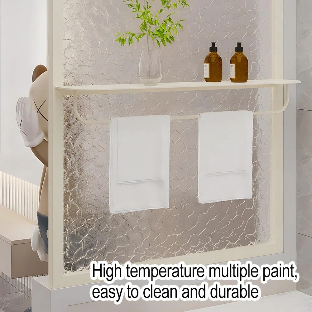 Paravent autonome avec étagères et porte-serviettes - Cloison murale en verre pour chambre à coucher, salle de bain et WC (blanc, 30 x 120 cm)
