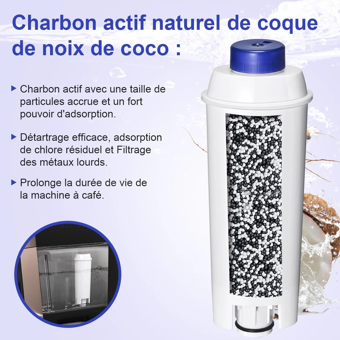 Filtre à eau Delonghi DLSC002 compatible ECAM Dinamica Magnifica S Rivelia ETAM Authentica Esam