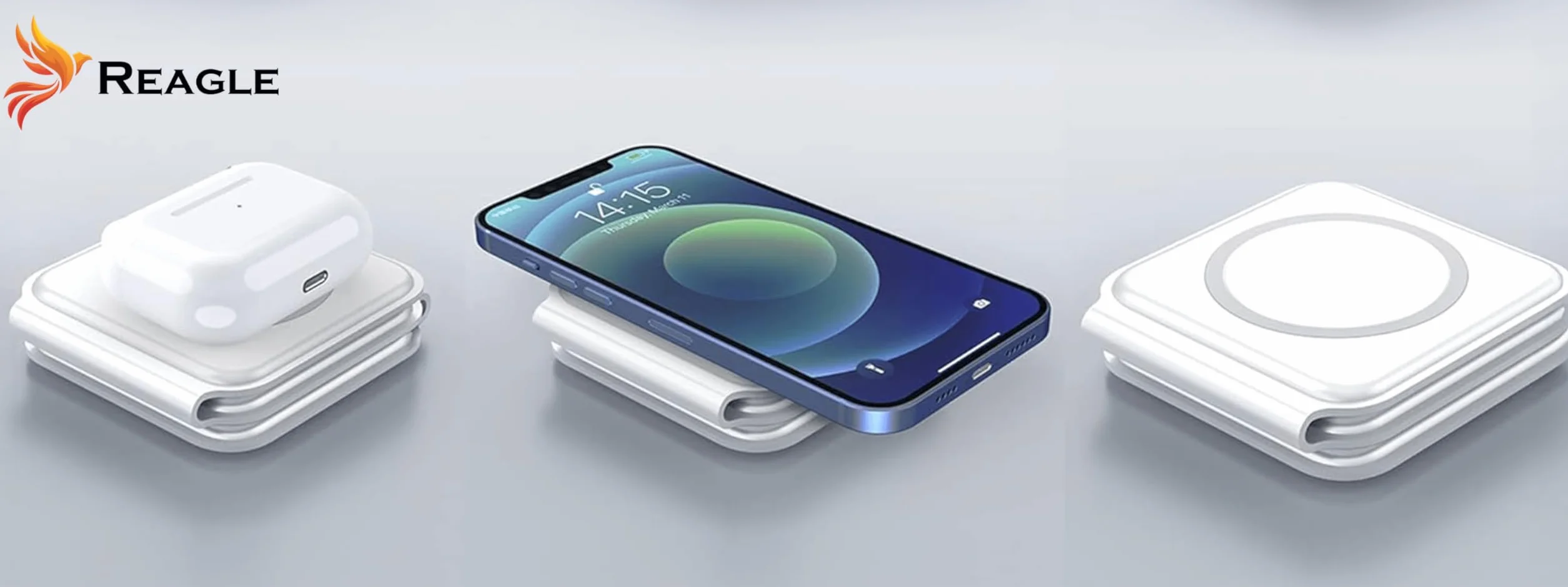 Reagle Składana indukcyjna bezprzewodowa ładowarka 3 w 1, 15 W stacja ładująca do telefonu, słuchawek, smartwatch, Samsung S25 Travel Charging Station do Apple Watch, standard Qi