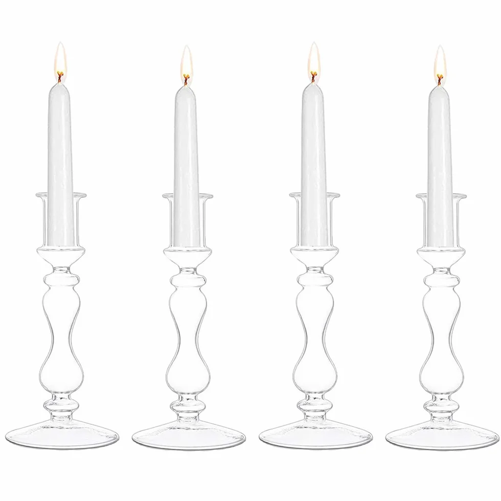 Bougeoirs en Verre Conique 4 Pièces Base Large Bougeoir Titulaire Décorations De Table s'adapte à 2 Cm Bougies Coniques Intérieur Extérieur pour La Fête De Mariage