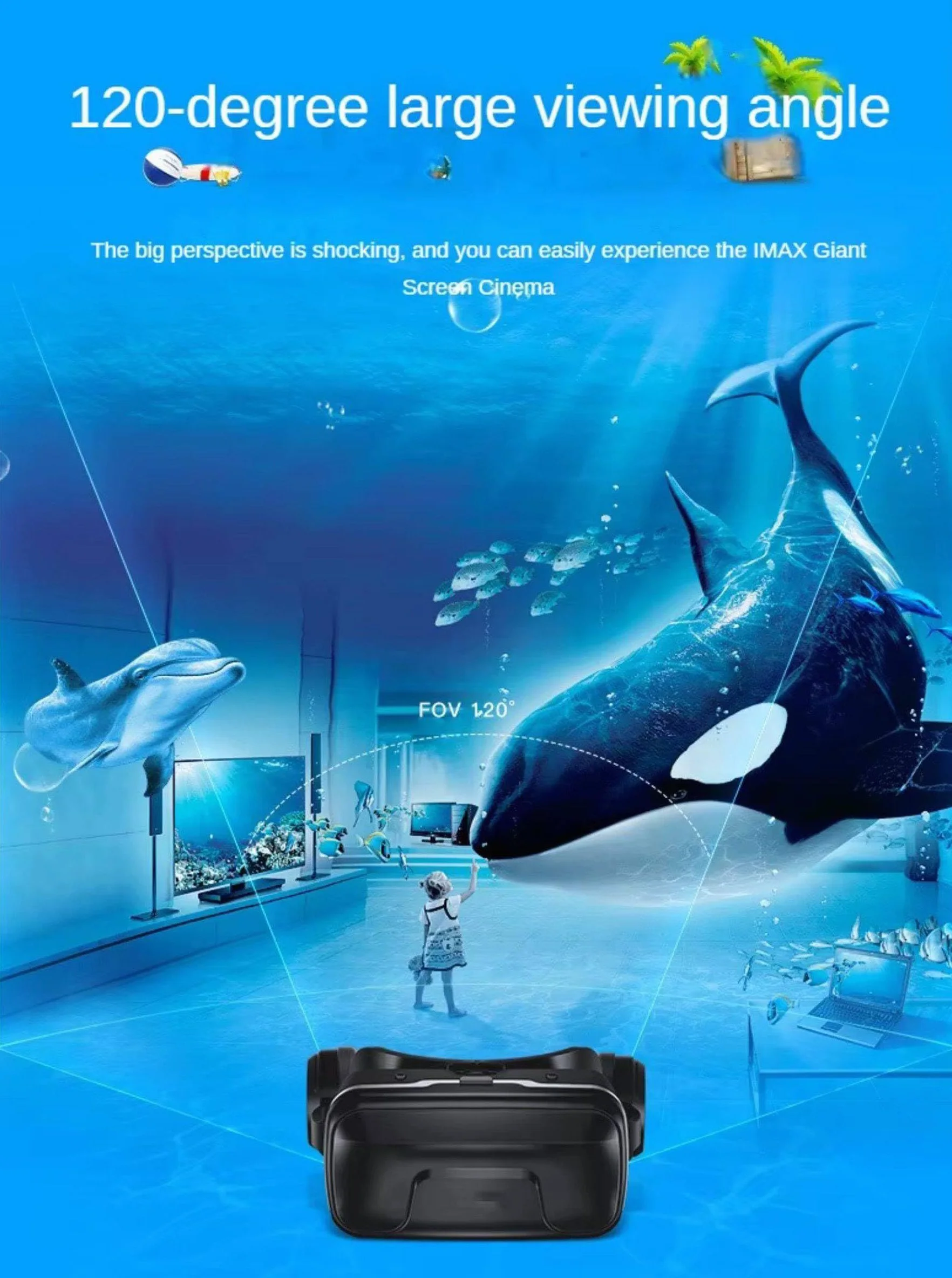 Zestaw VR, okulary wirtualnej rzeczywistości z słuchawkami, uniwersalne okulary wirtualnej rzeczywistości dla smartfonów 5-7.2" iOS Android Windows Graj w filmy 3D i gry wideo, czarny (dla telefonu z