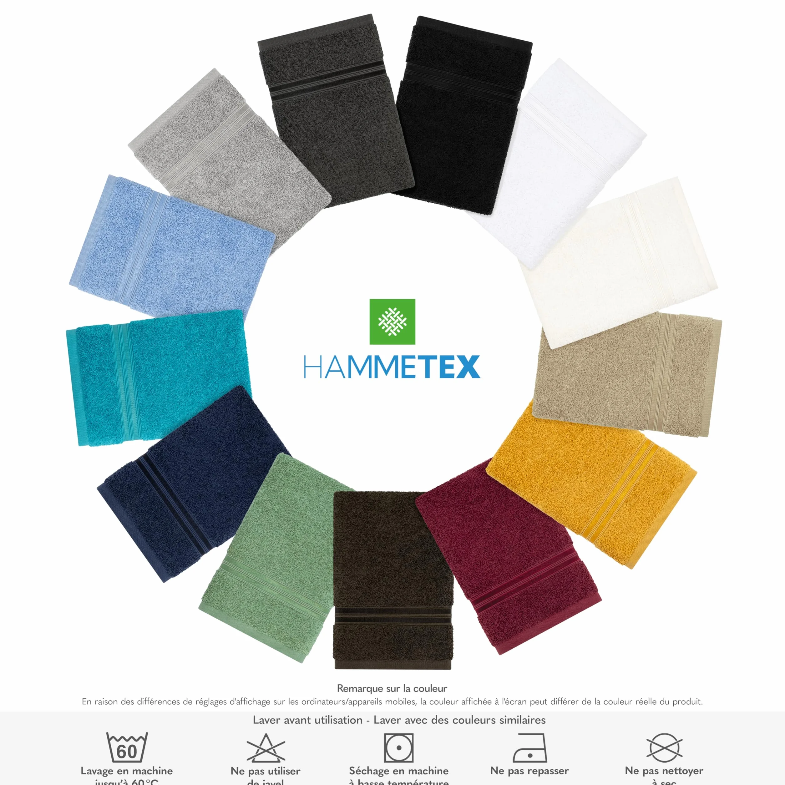 Hammetex Lot de 2 Grandes Serviettes de Bain 80x200 cm 100% Coton 500 GSM Oeko-TEX Bleu foncé