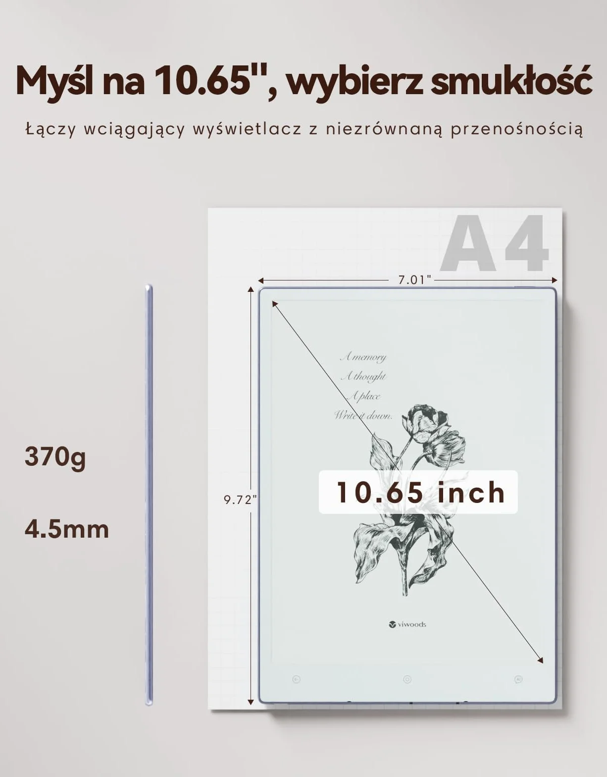 VIWOODS Zestaw Ulepszony z AiPaper, Stylus Pro i 5 Rysikami, Carta 1300 AI E Ink Tablet, 10.65'' 300PPI Elektroniczny Notatnik z Długopisem, Ultra-Cienki 4.5mm, Lekki 370g