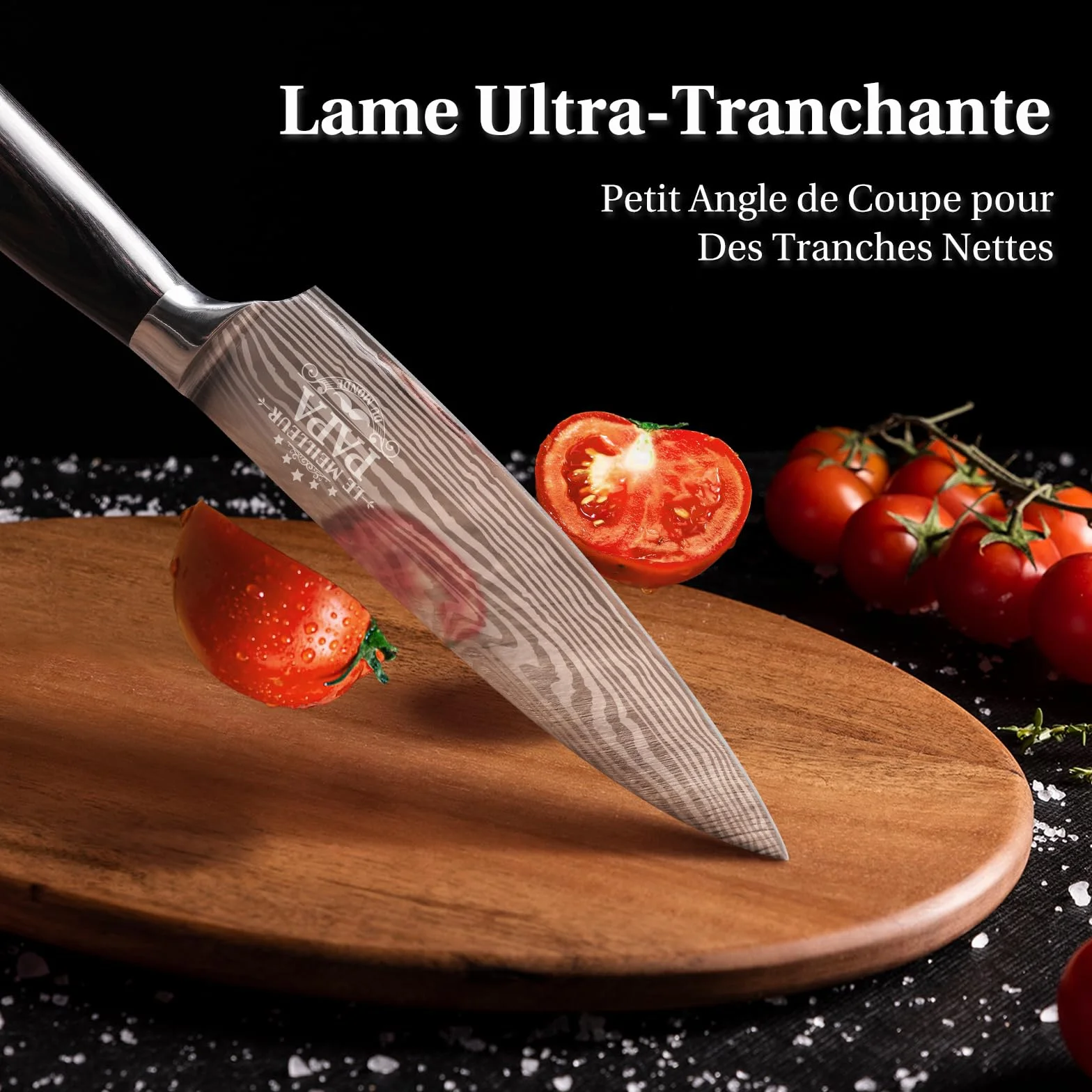 INOMO Couteau Chef Personnalisé Fête des Pères, Couteau de Cuisine Inoxydable Manche Ergonomique
