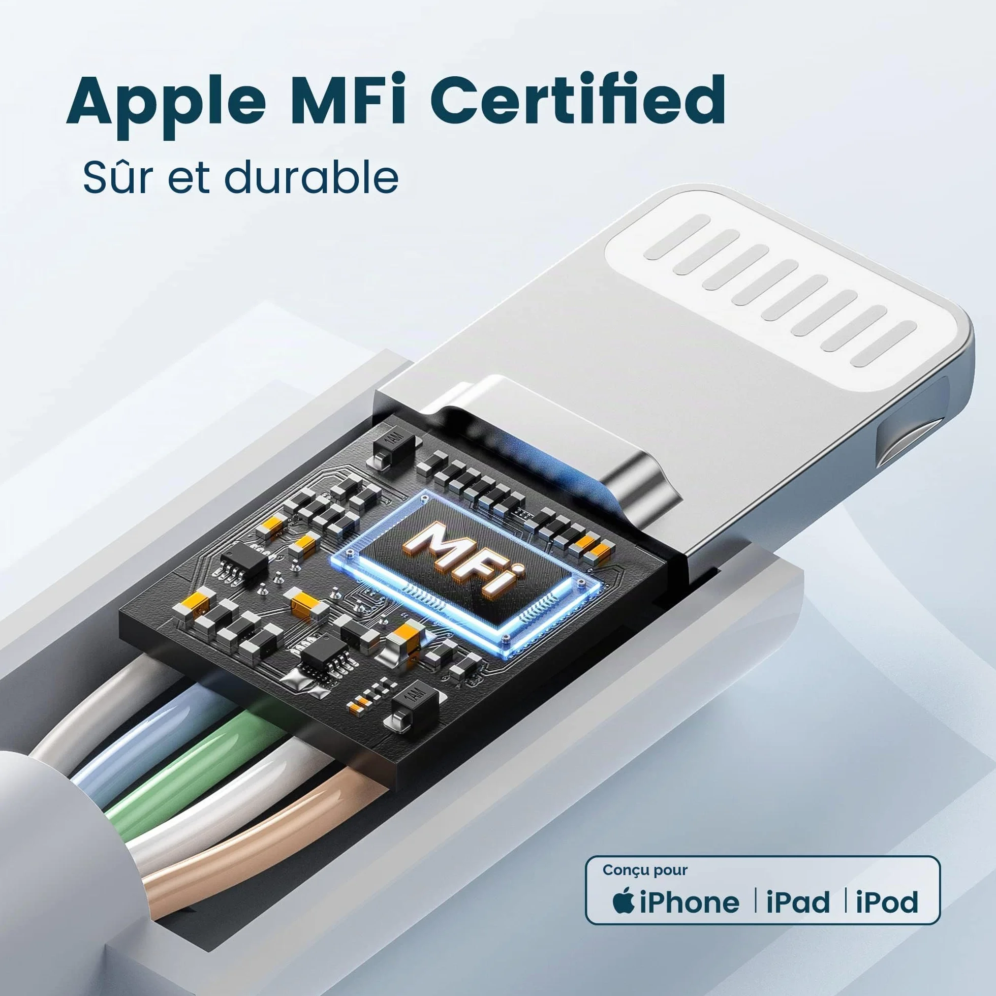 RAMPOW Câble iPhone 1M MFi Certifié C94 USB C vers Lightning Charge Rapide Power Delivery 3.0 Blanc