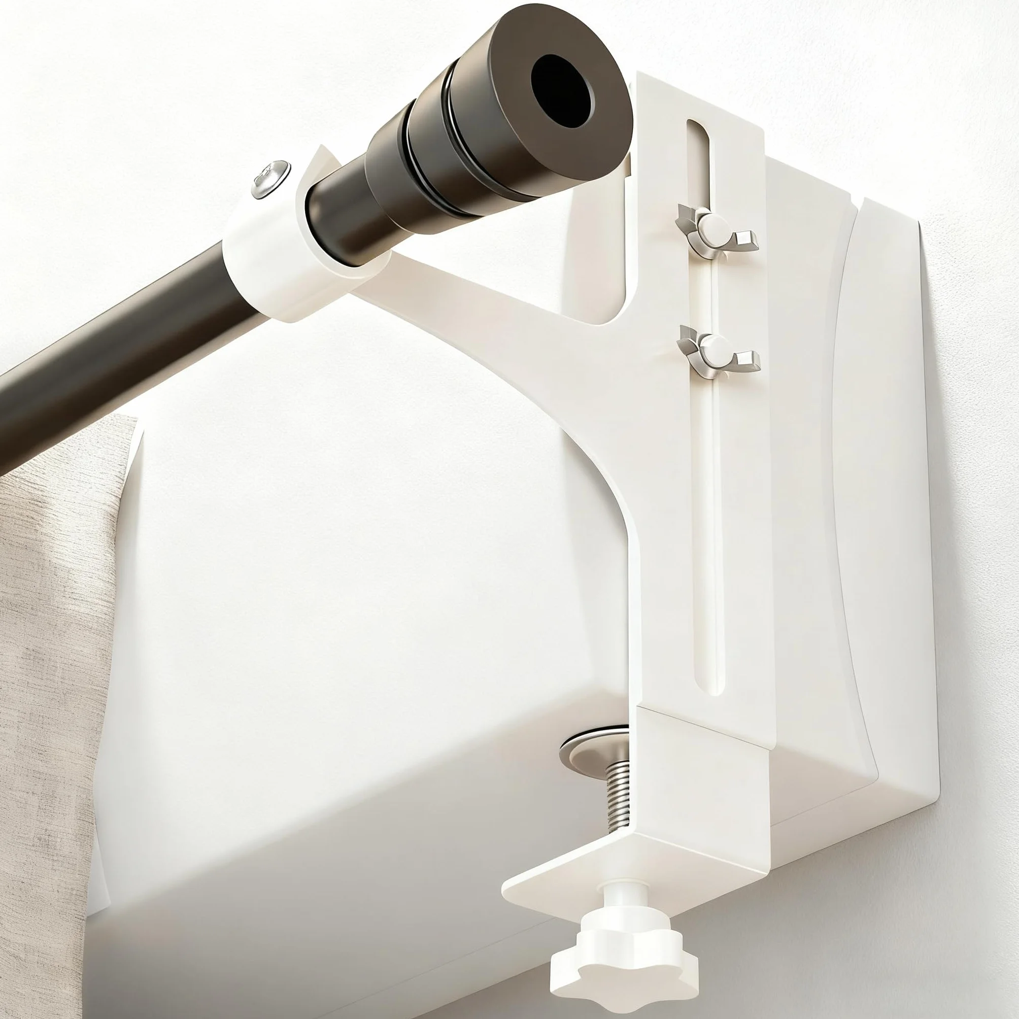 Supports de Tringle à Rideaux sans Perçage Lot de 2 - Fixations Universelles Métal Blanc pour Coffre de Volet Roulant ou Fenêtre
