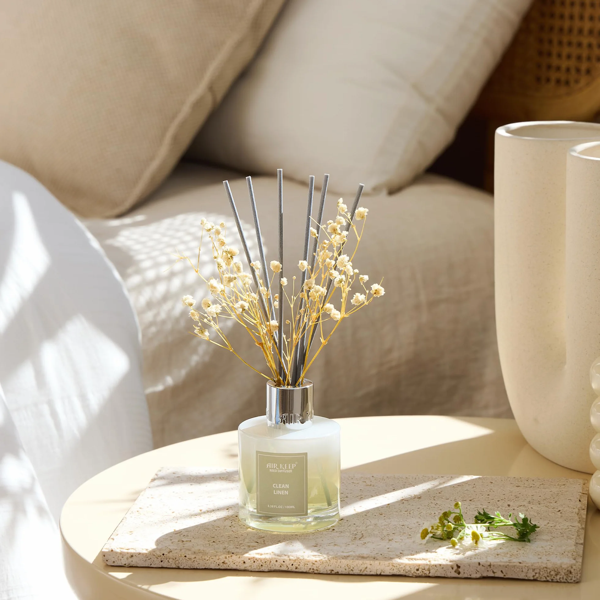 Airkeep Diffuseur de Parfum Clean Linen 100ml, Maison avec 8 Bâtonnets, Décoration Chambre Salon Salle de Bain Bureau