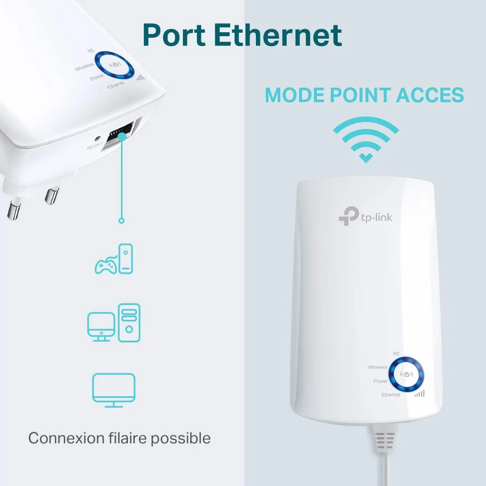 TP-Link TL-WA850RE Répéteur WiFi N300, Amplificateur WiFi, 1 Port Ethernet, 90㎡