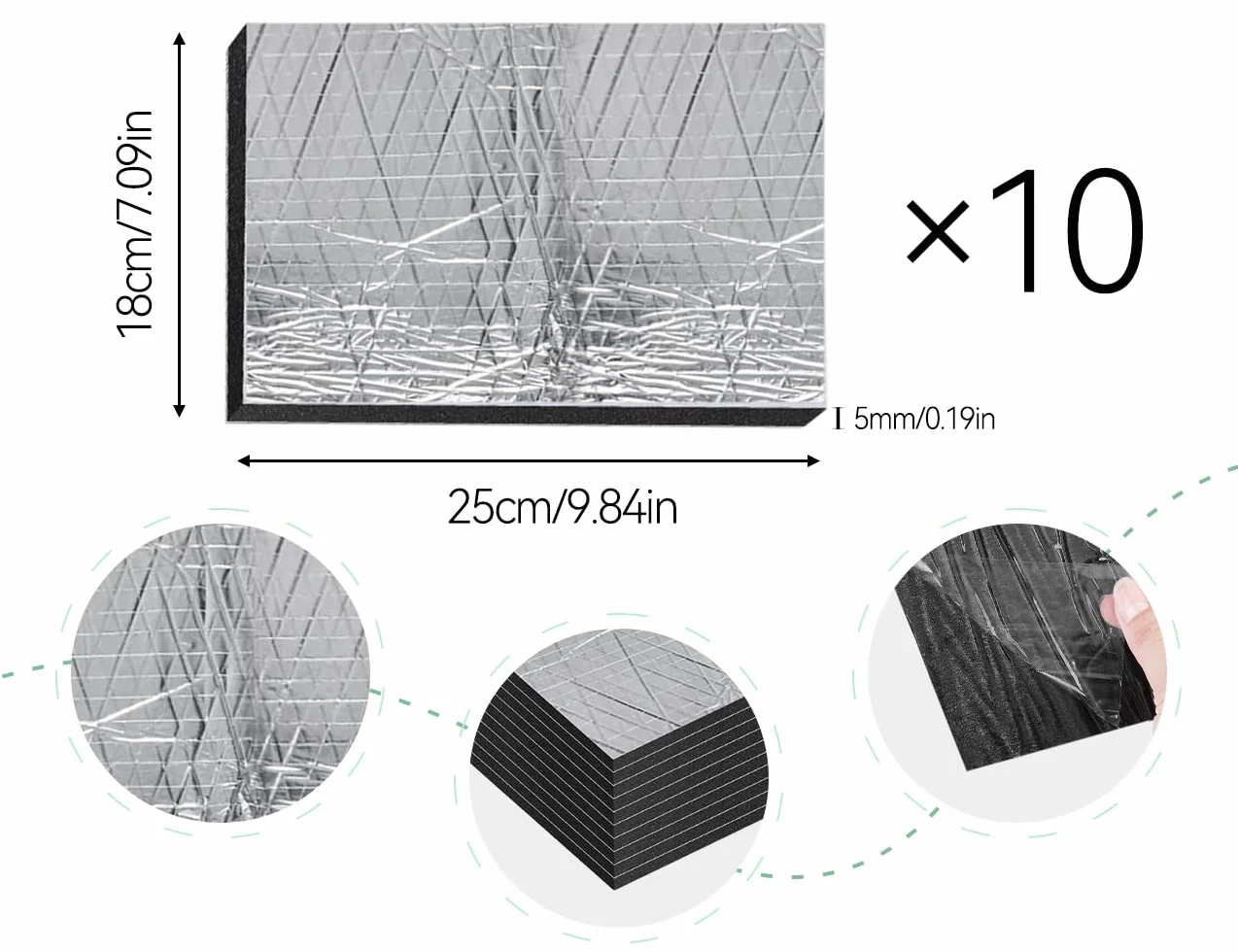 Zestaw 10 mat aluminiowo-butylowych wygłuszających, samoprzylepne maty izolacyjne, panele aluminiowo-butylowe na maskę samochodu, do wygłuszania