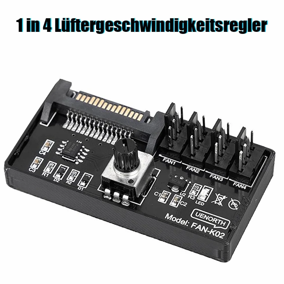 Joycabin Cooling Fan Speed Knob Controller regulator prędkości wentylatora, 4-pinowy, sterowanie wentylatorem PWM 12 V, adapter wentylatora, wentylator, regulator prędkości, interfejs zasilania SATA