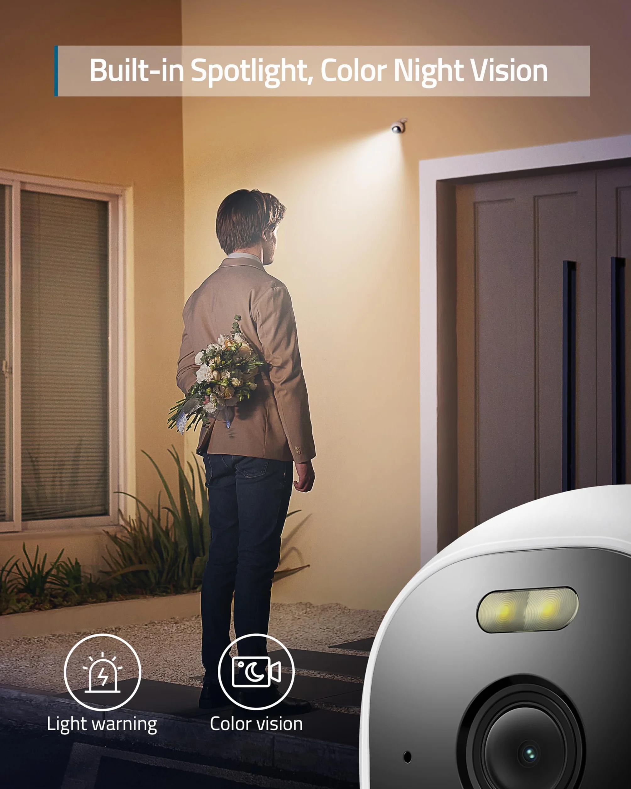 Eufy Security Solo OutdoorCam C24 Niezależna kamera monitoringu do użytku na zewnątrz, rozdzielczość 2K, reflektor, widoczność w nocy w kolorze, bezpłatne użytkowanie, klasa wodoszczelności IP67