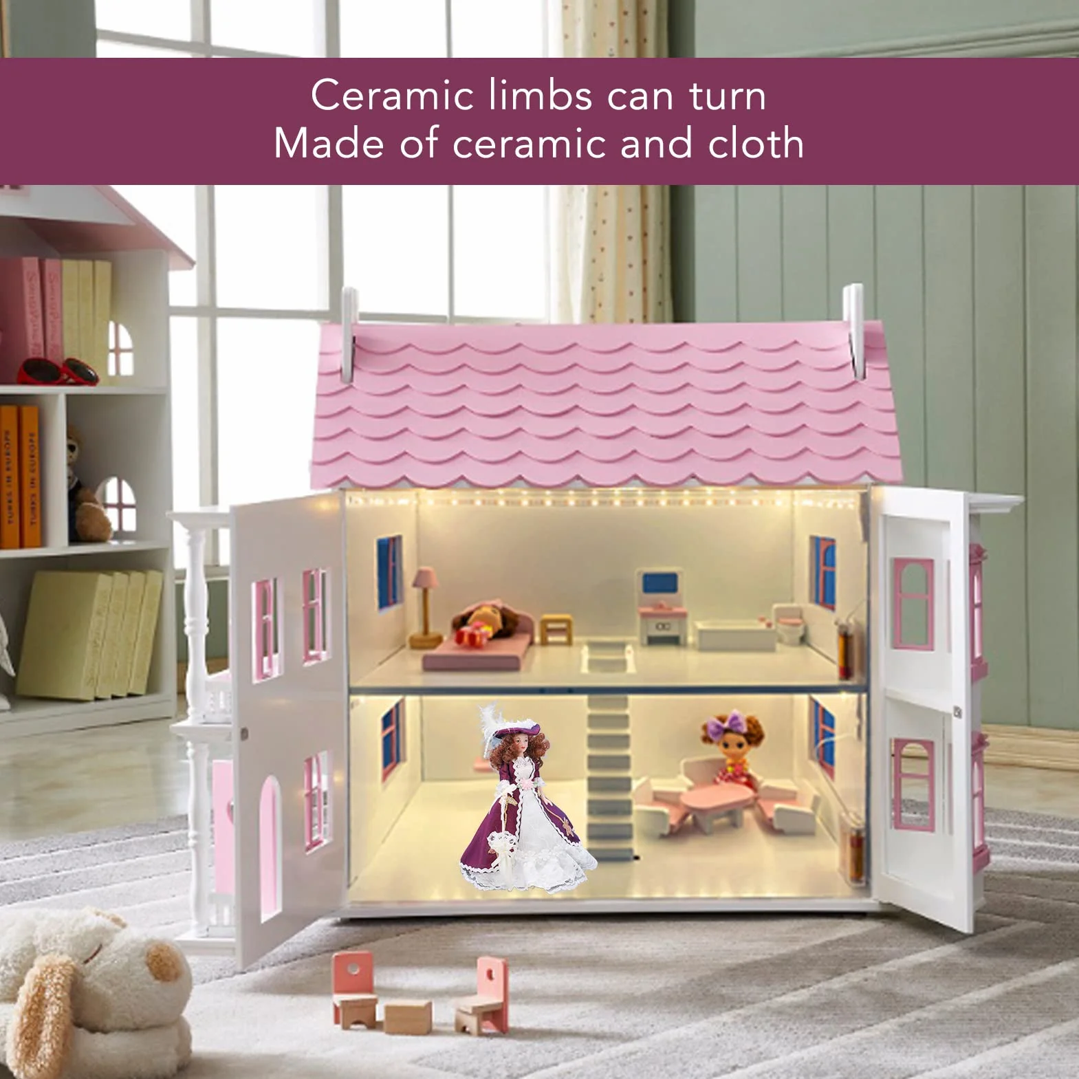 Personnes Miniatures en Porcelaine Victorienne Jupe Foncée Chapeau Femme Poupée en Céramique pour Décoration de Maison de Poupée