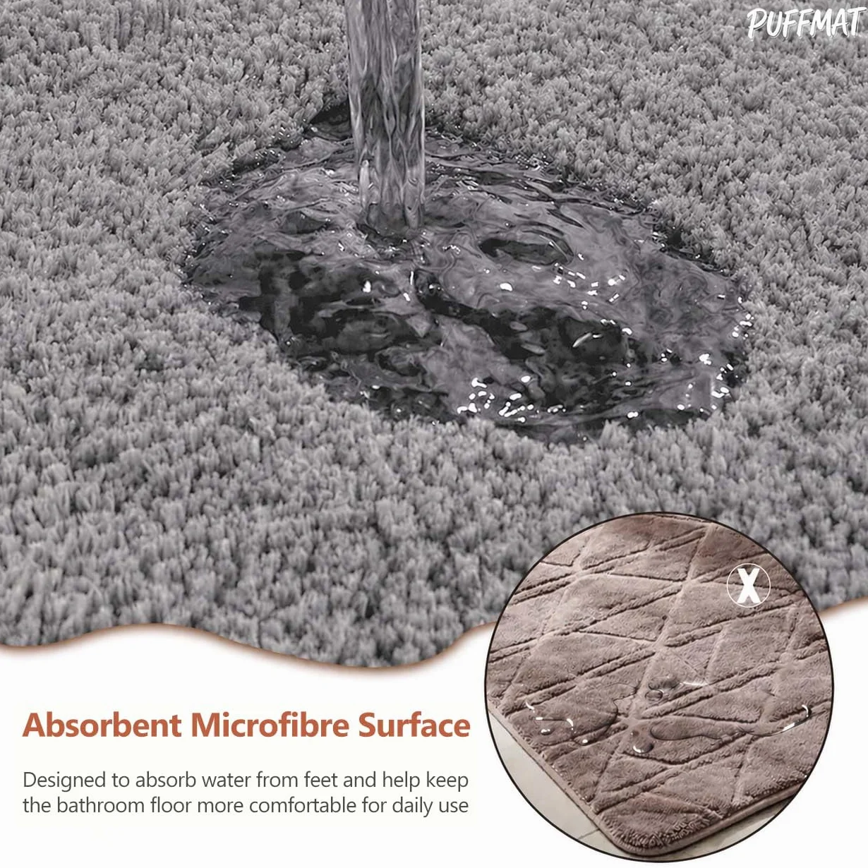 Tapis de bain antidérapant en microfibre 60 x 40 cm gris
