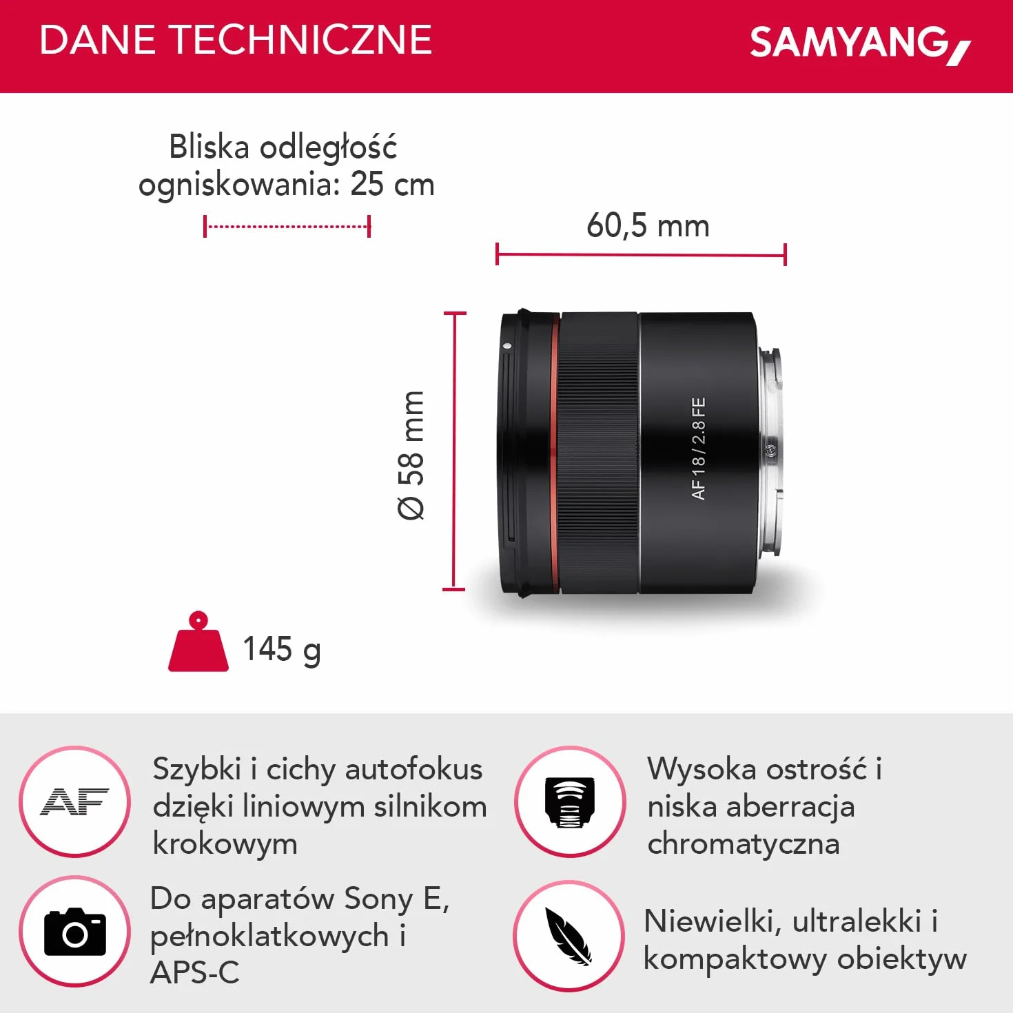 Samyang F 2.8 22841 Obiektyw, Czarny, 18mm