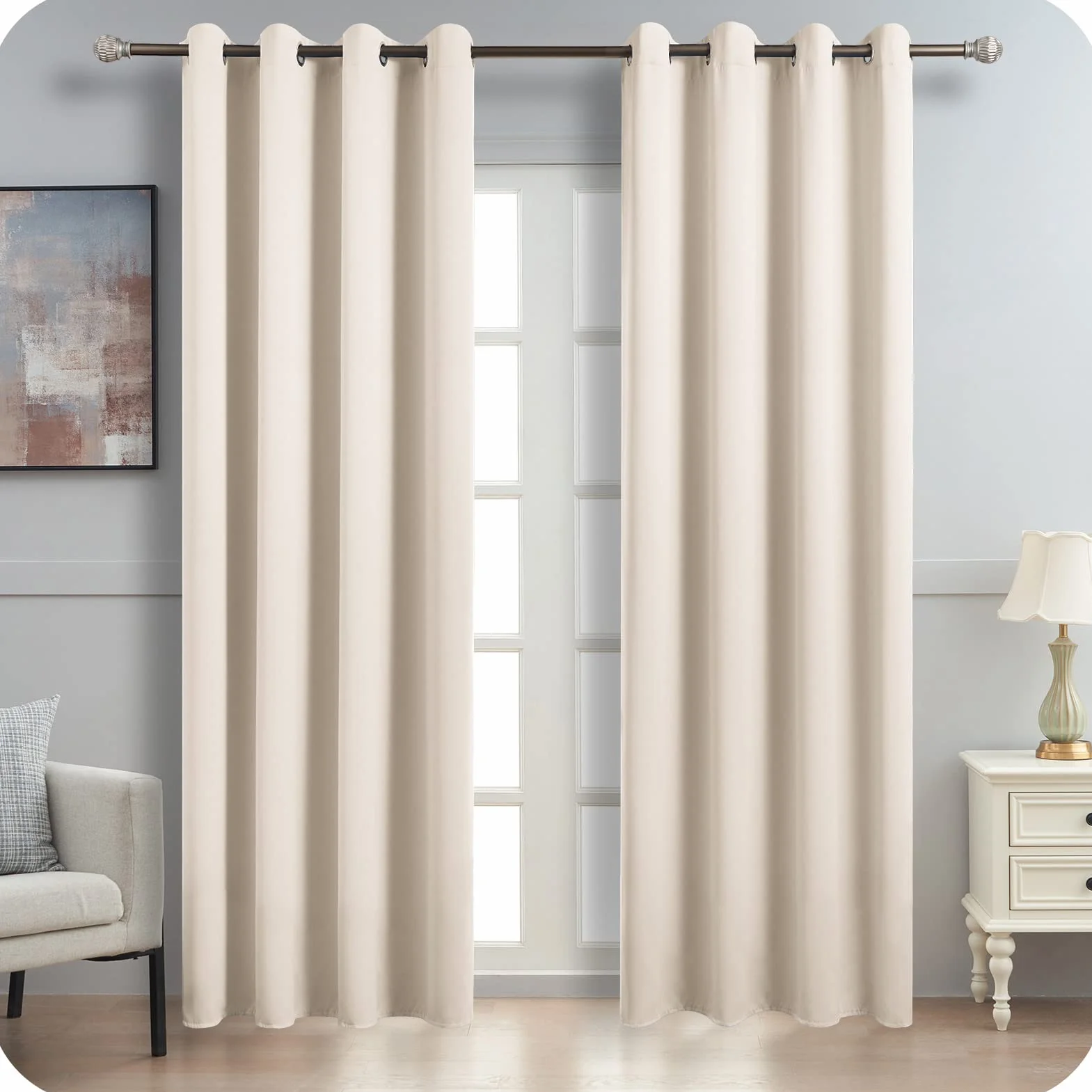 Rideau Occultant Thermique Isolant Anti Froid Chaleur Anti-UV Beige 140x225 cm 2 Pièces