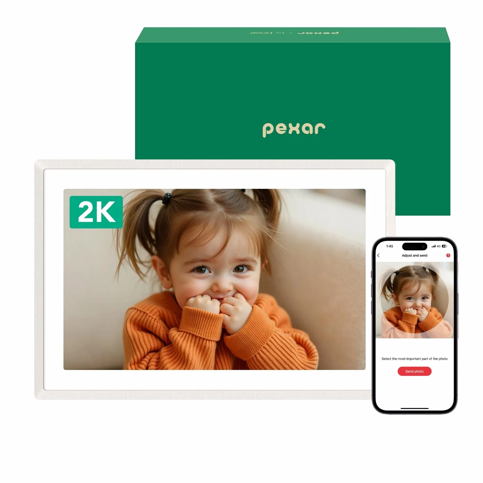 pexar by Lexar 2K cyfrowa ramka, 11-calowy ekran dotykowy IPS, cyfrowa ramka Wi-Fi 32 GB do domu, prezenty, udostępnianie zdjęć/wideo za pomocą aplikacji Frameo