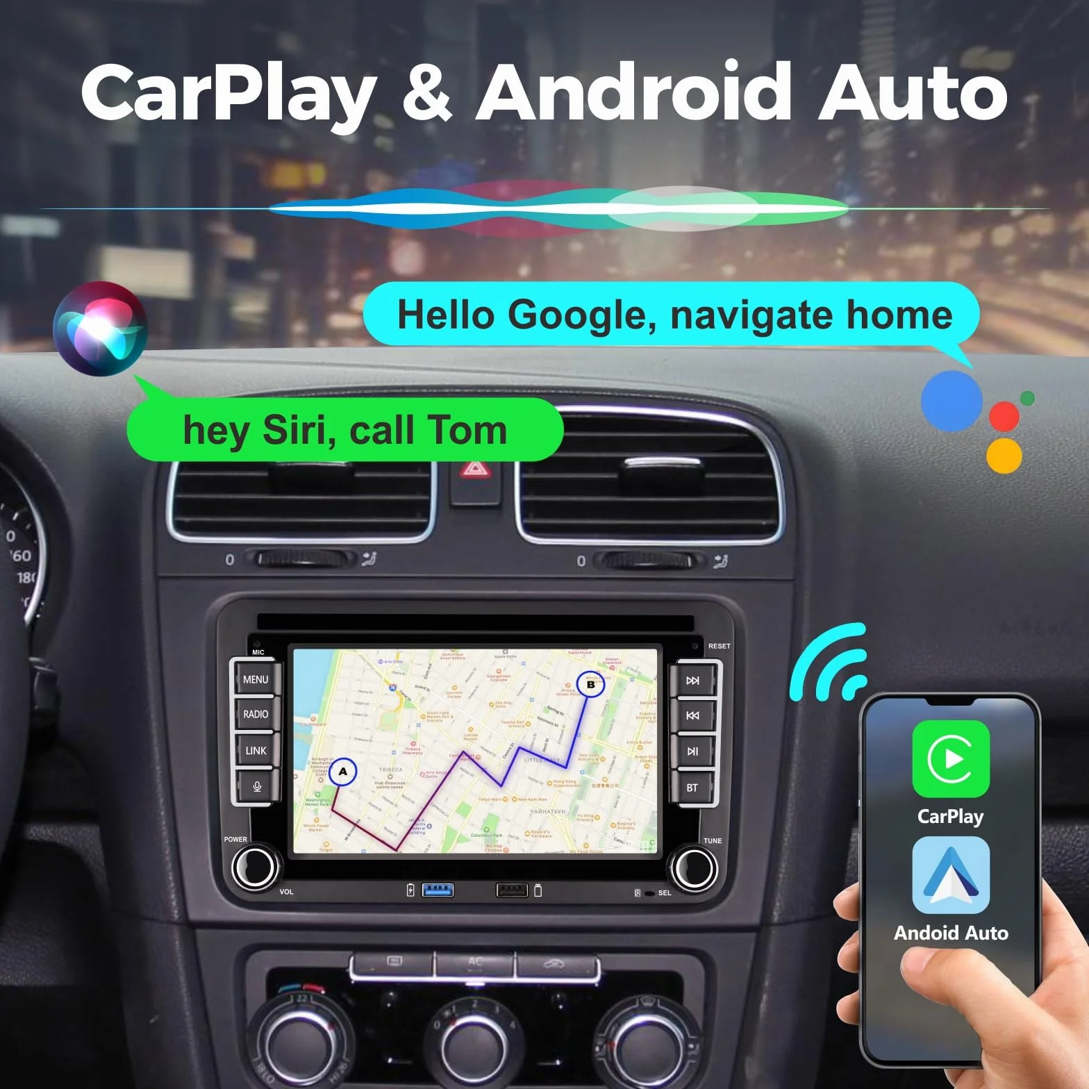 Radio samochodowe Plug & Play kompatybilne z VW Golf 5 6 Passat Jetta Polo RCD330 z CarPlay Android Auto bezprzewodowe Bluetooth radio FM