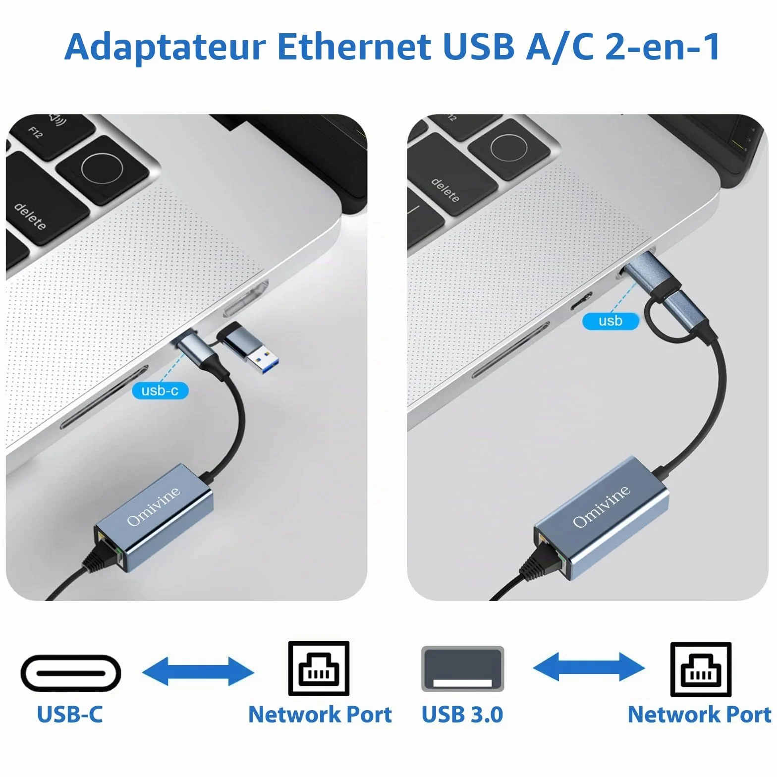 Adaptateur USB C vers Ethernet USB 3.0 RJ45 1000 Mbps Gigabit LAN